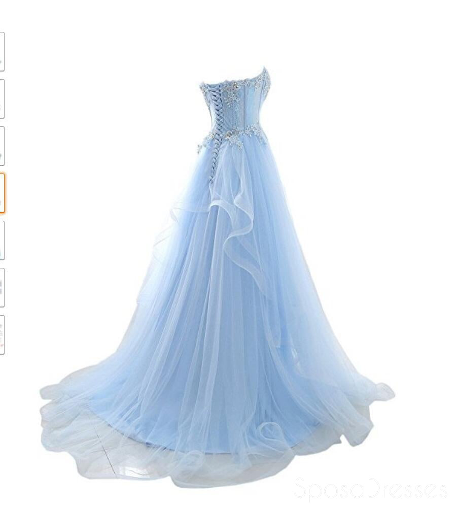 Light Blue Sweetheart Neckline Sheer Lace Tulle A-Line Long Evening Prom Dress for Women - Elegant Formal Gown for Homecoming, Wedding Guest, and Special Occasions
