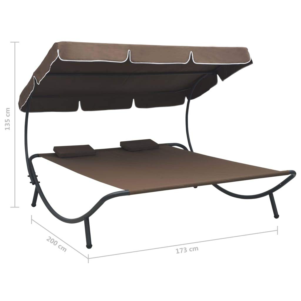 vidaXL Brown Outdoor Lounge Bed with Canopy & Pillows - Perfect for Patio, Garden, Poolside Relaxation