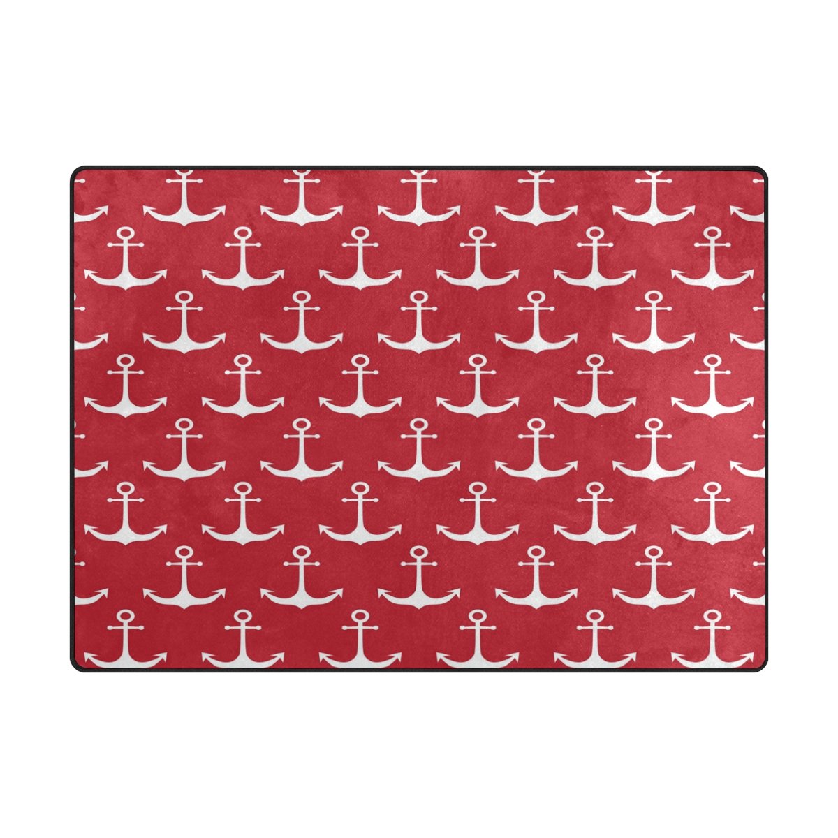 ALAZA White Nautical Anchor Red Area Rug 7' x 5' - Non-Slip Living Room & Bedroom Rug for Coastal Decor, Dorm Room, or Beach House Style
