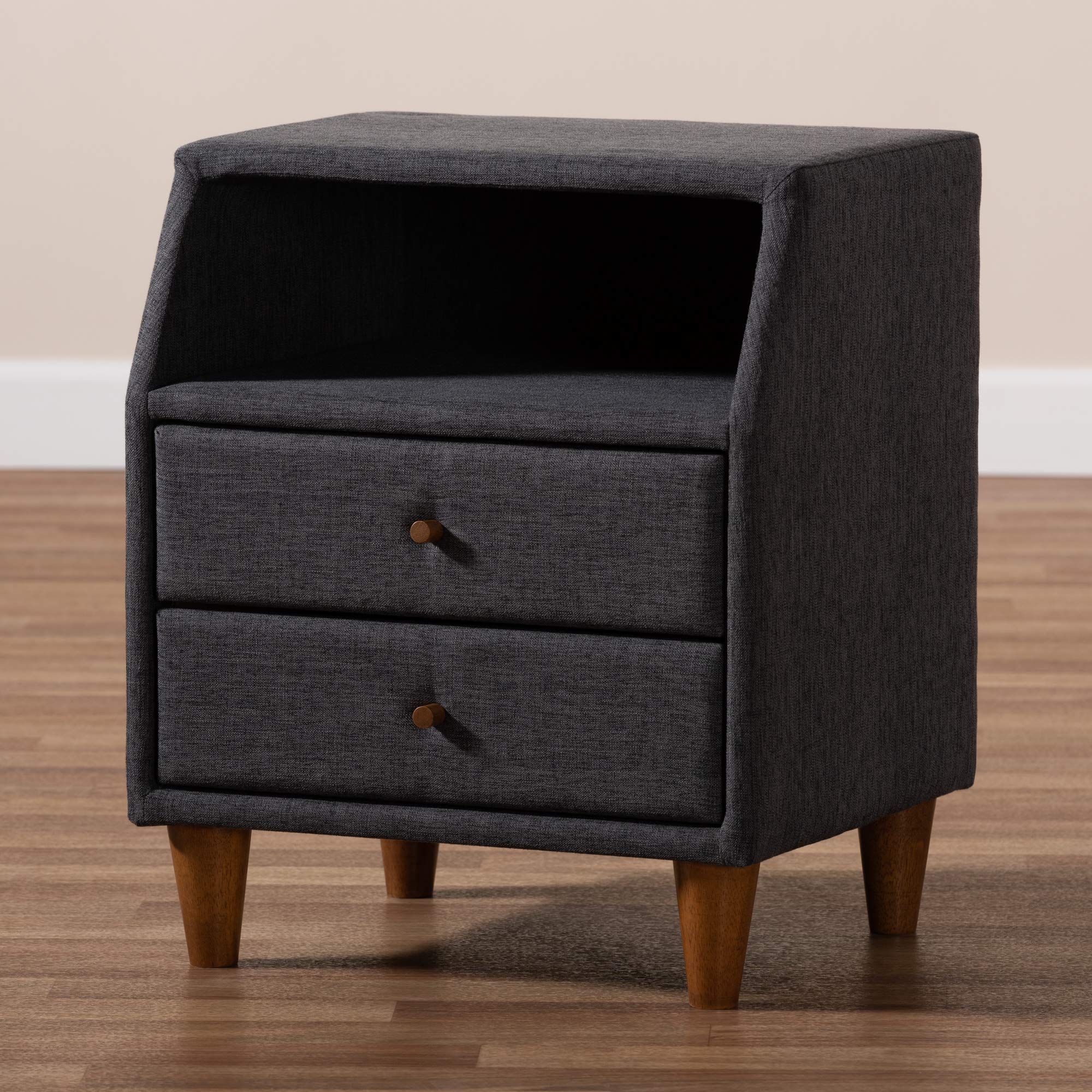 Baxton Studio Modern Nightstand - Charcoal Finish Bedside Table for Bedroom, Living Room & Guest Room - Compact Size with Storage Shelf