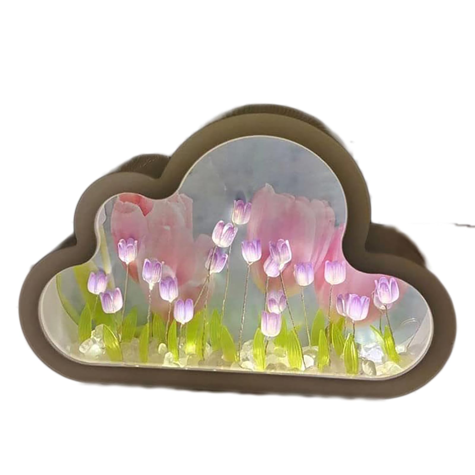 DIY Cloud Tulip Night Light - Romantic LED Table Lamp for Bedroom Decor, Purple Tulip Mirror Night Light for Home, Kids Room & Nursery - Perfect Bedside Lamp for Relaxation & Sleep Aid