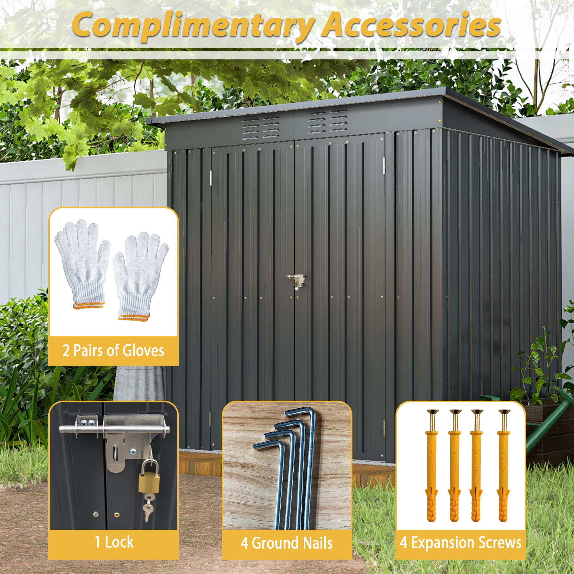 6x4 FT Outdoor Storage Shed with Lockable Double Doors - Heavy Duty Aluminum Frame & Weatherproof Design - Perfect for Garden Tools, Backyard Equipment & Patio Storage - Ideal for Lawn Mowers, Bikes & Seasonal Items