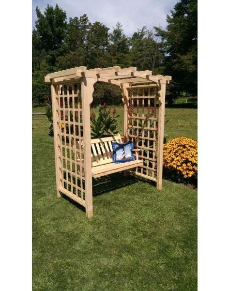 Amish Handcrafted Pine Cambridge Arbor & Swing - Solid Wood Outdoor Garden Bench with Canopy for Relaxing in Backyard, Patio, or Park