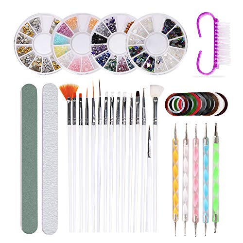 10PCS DIY Nail Art Kit with Glitter Rhinestones, Stickers & Tools - Professional Manicure Set for Nail Decoration, Dotting Pens, Cleaning Brushes & Nail Files - Perfect for Home Salon, Party Nail Designs & Gift Giving