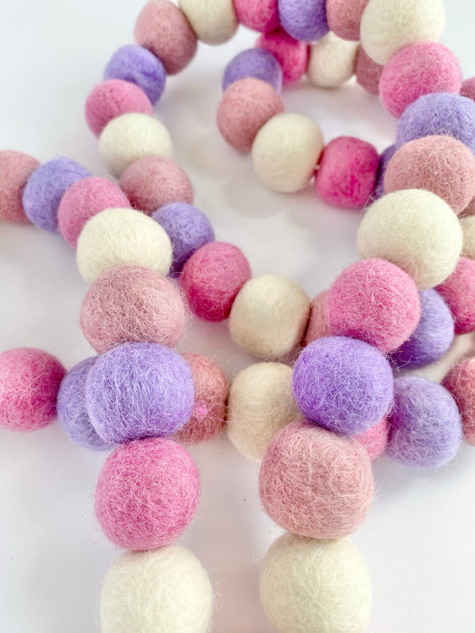 Soft Lavender Felt Ball Garland - Handmade Wool Decor for Nursery, Wedding, Party & Home Decoration - Perfect for Baby Showers, Christmas Tree & Wall Decor