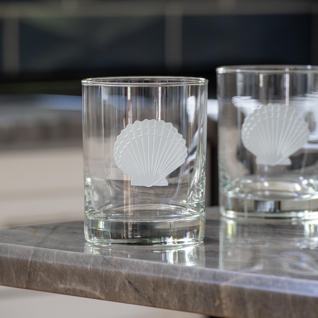 Premium 13oz Scallop Shell Double Old Fashioned Whiskey Glasses Set of 4 - Elegant Crystal Barware for Bourbon, Scotch & Cocktails - Perfect for Home Bars, Gifts & Entertaining