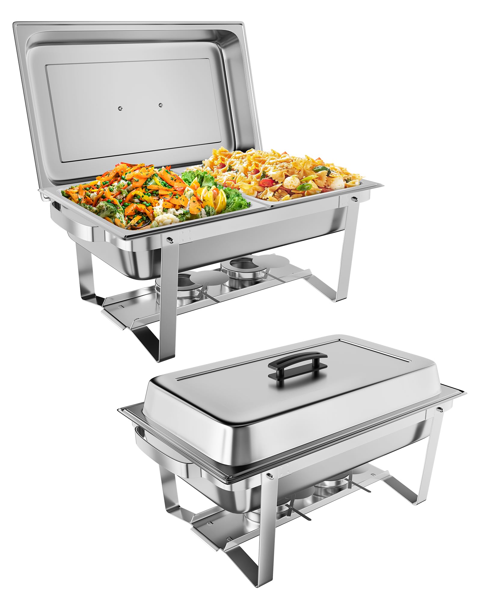 2 Pack 8QT Stainless Steel Chafing Dish Buffet Set - Complete Catering Food Warmer with Water Pan & Fuel Holder for Parties, Weddings, Events & Buffet Serving