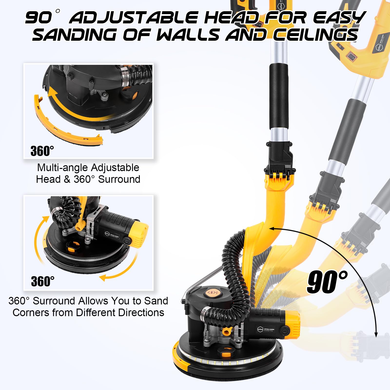 **880W 7.3-Amp Electric Drywall Sander with Vacuum Dust Collector – 1100-2100RPM 5-Speed Adjustable, 12 Sanding Discs, LED Light – Ideal for Popcorn Ceiling Removal & Wall Smoothing – Perfect for Home Renovation & DIY Projects**