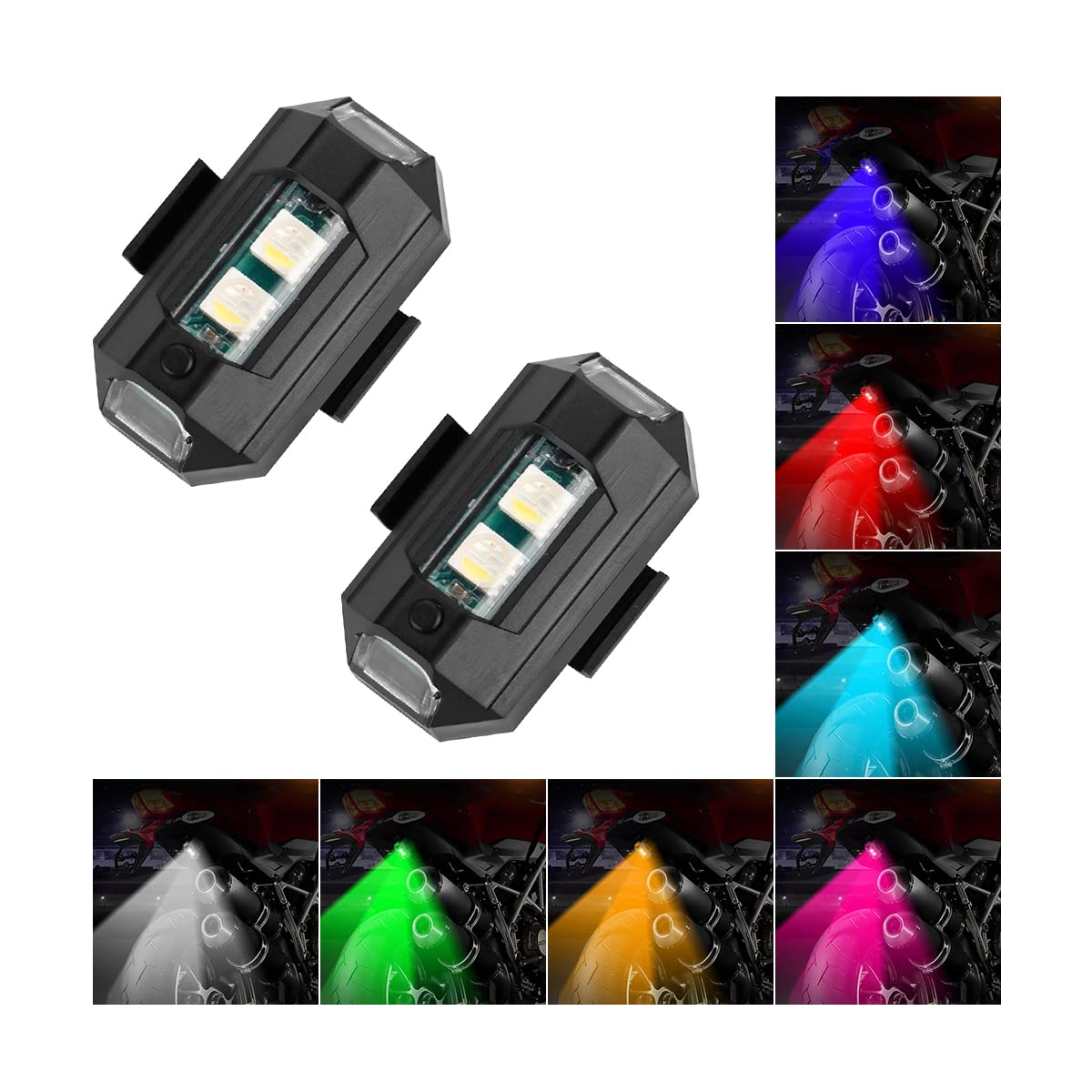 AICEL 2Pcs Mini LED Strobe Lights - 7 Color Magnetic USB Rechargeable Emergency Warning Lights for Cars, Motorcycles, Bikes, Drones | Night Safety & Signal Visibility for Roadside Emergencies, Outdoor Adventures & Vehicle Alerts