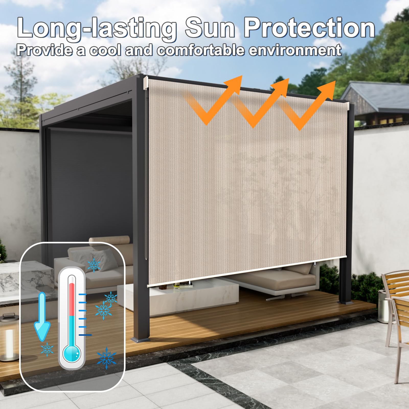 LOVE STORY 8'x6' Outdoor Roller Shades - UV Protection Exterior Roll Up Window Blinds for Patio, Porch, Gazebo, Balcony, Deck & Backyard - Perfect for Sun Protection and Privacy in Outdoor Living Spaces
