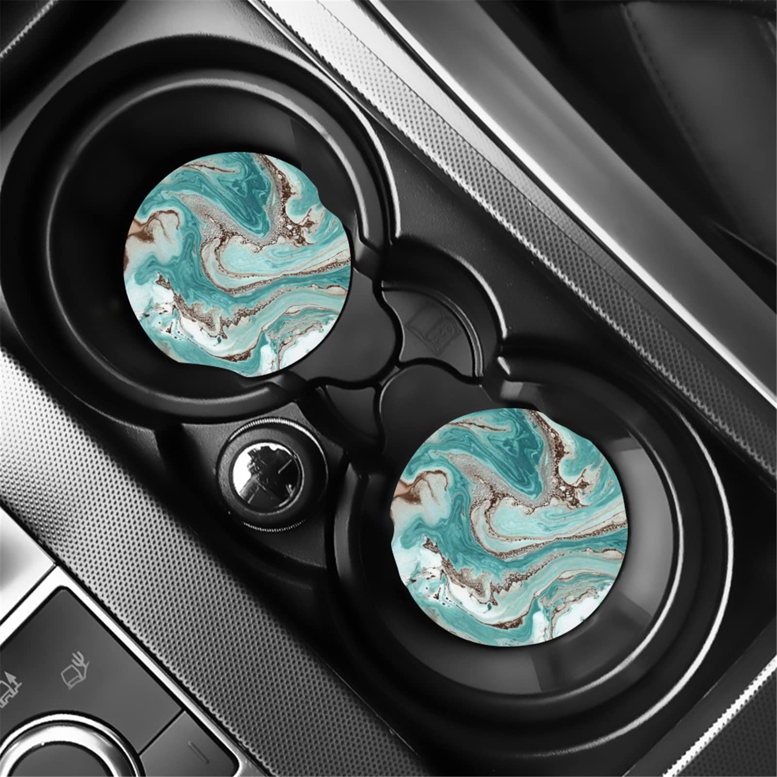 Premium Teal Marble Print Car Coaster Set - 2.8