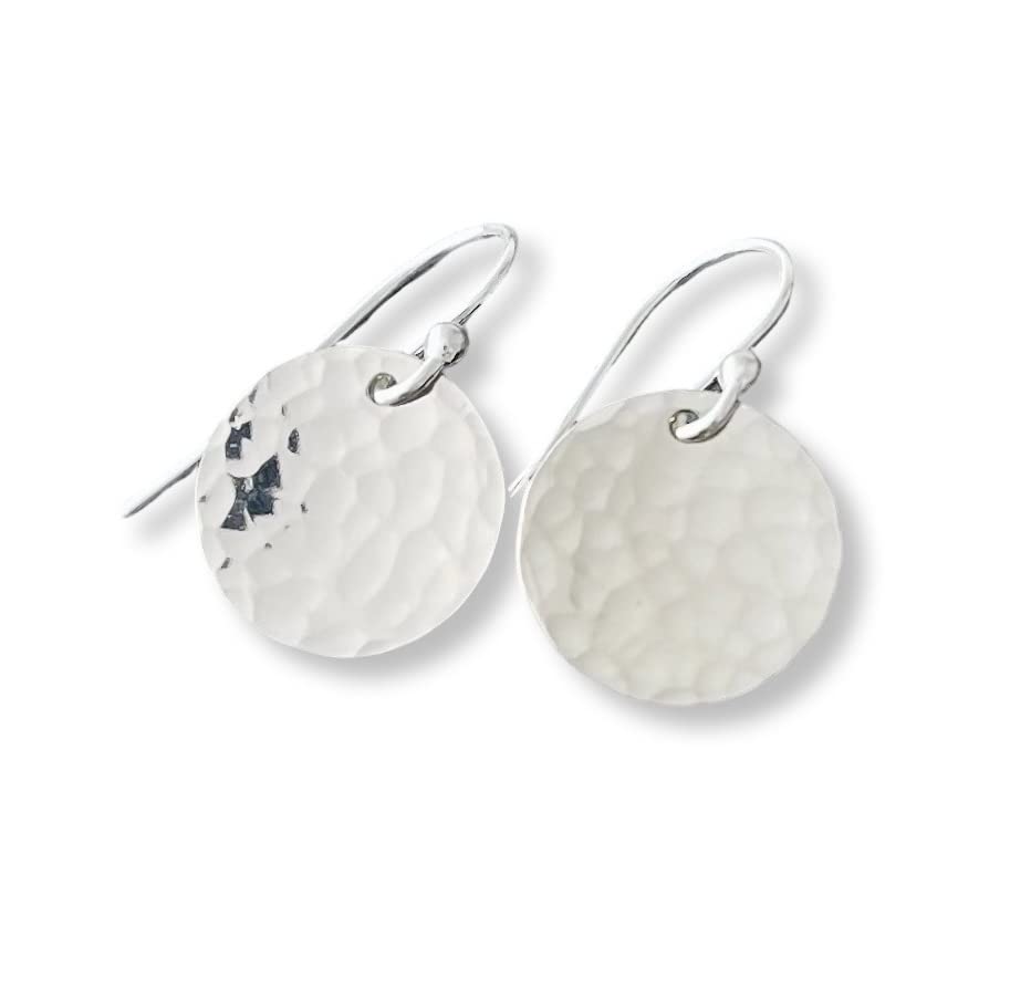 Hammered Sterling Silver Disc Earrings - Minimalist Dainty Hoops for Women | Perfect for Everyday Wear, Office & Casual Outfits