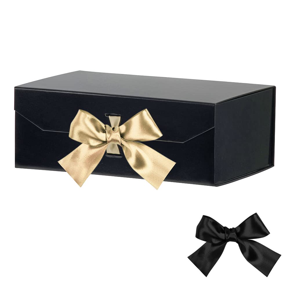 12x8x4.5 Inch Black Gift Box with Magnetic Lid & Ribbon - Elegant Bridesmaid Proposal Box, Birthday Gift Packaging for Jewelry, Shoes & Women's Accessories (Glossy Black) - Perfect for Wedding Favors, Special Occasions & Luxury Gift Presentation