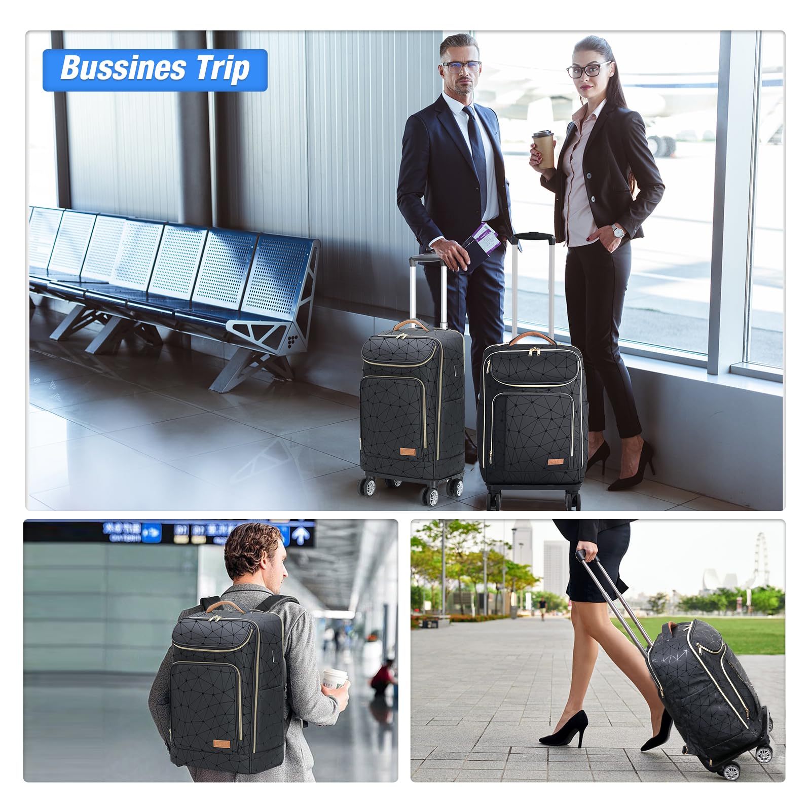 Lekebobor 18 Inch Waterproof Rolling Backpack with 360° Wheels - Airline Approved Convertible Travel Backpack for Men & Women - Fits 15.6 Inch Laptop - Perfect for Business Trips, Commuting & Air Travel