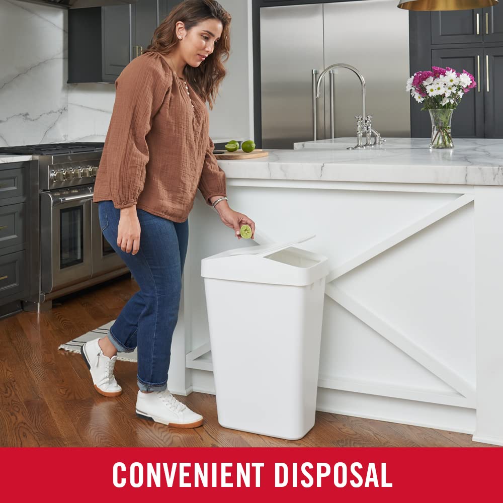 Rubbermaid 12.2 Gallon Swing Top Trash Can with Lid - Slim Modern Kitchen & Home Waste Bin for Easy Access Disposal - Perfect for Under Sink, Bathroom, Office or Garage - White