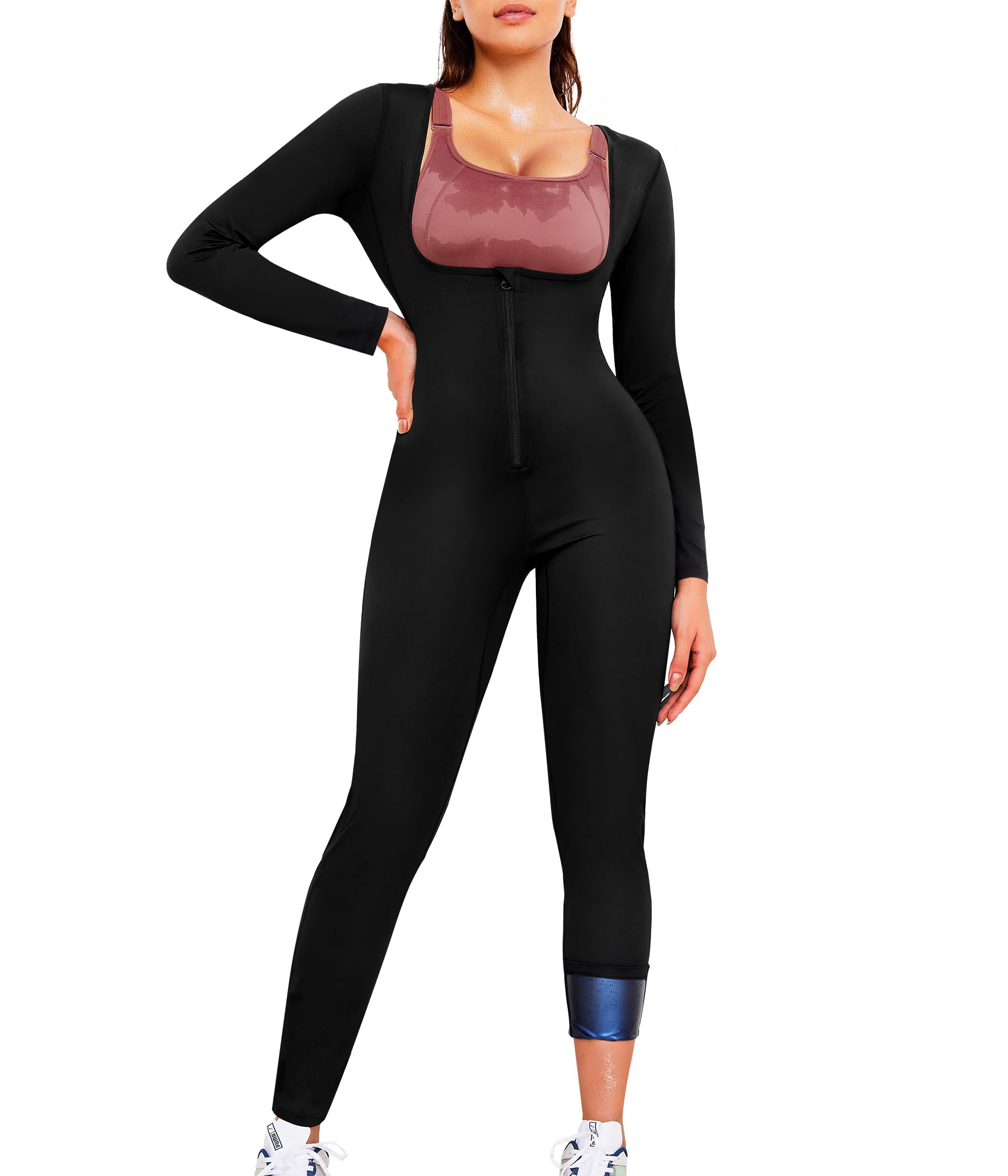 Junlan Full Body Sauna Suit for Women - Waist Trainer Sweat Jumpsuit for Belly Fat Burning & Workout - Perfect for Home Gym, Weight Loss & Detox