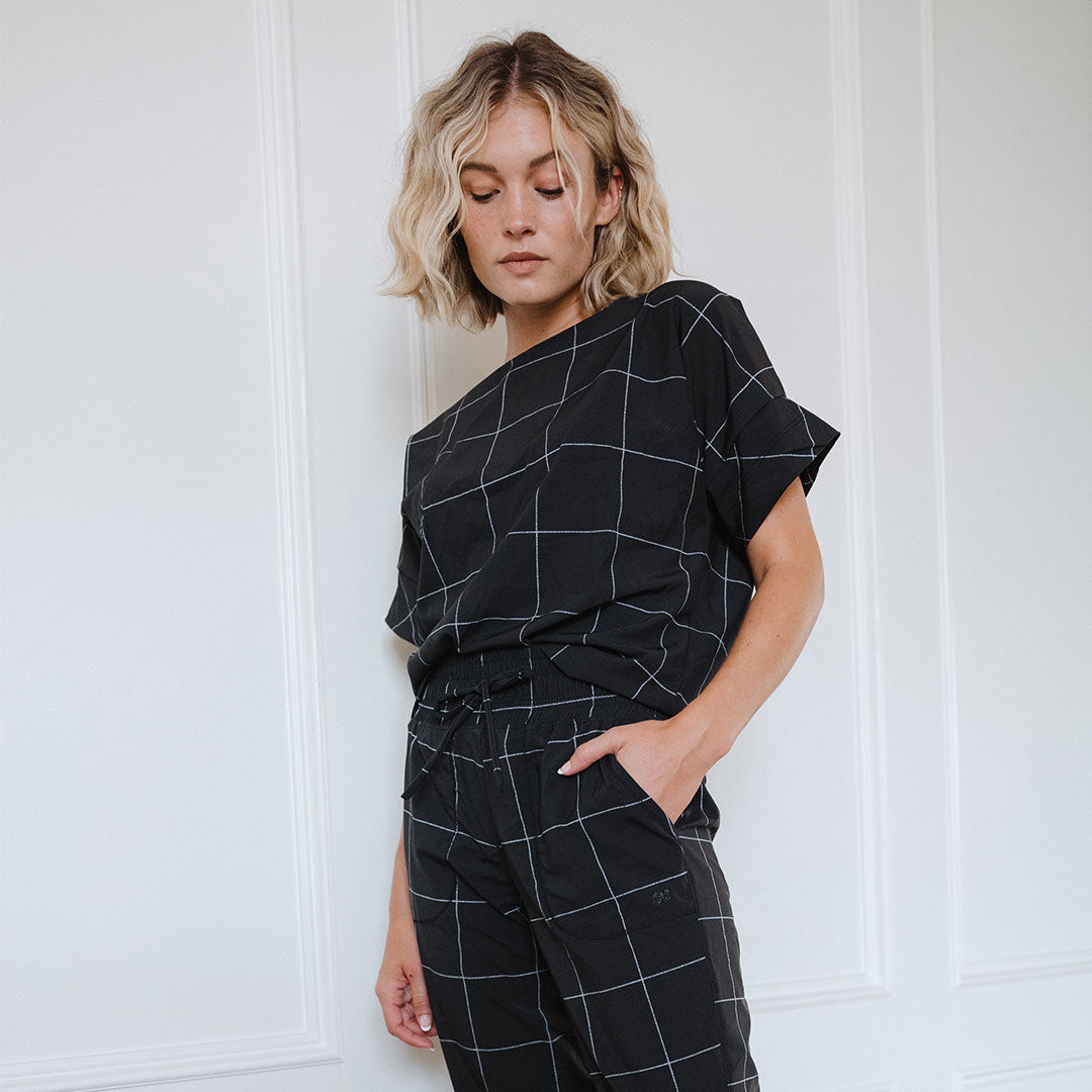 Boss Tee - Classic Black Windowpane Check Men's Casual Shirt | Office Wear & Smart Casual Outfits