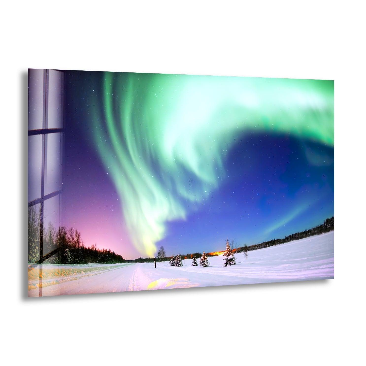 Aurora Borealis Turquoise Glass Wall Art - Handmade Northern Lights Decor for Living Room, Bedroom & Office - Stunning Blue Green Glass Mosaic for Home & Gifts