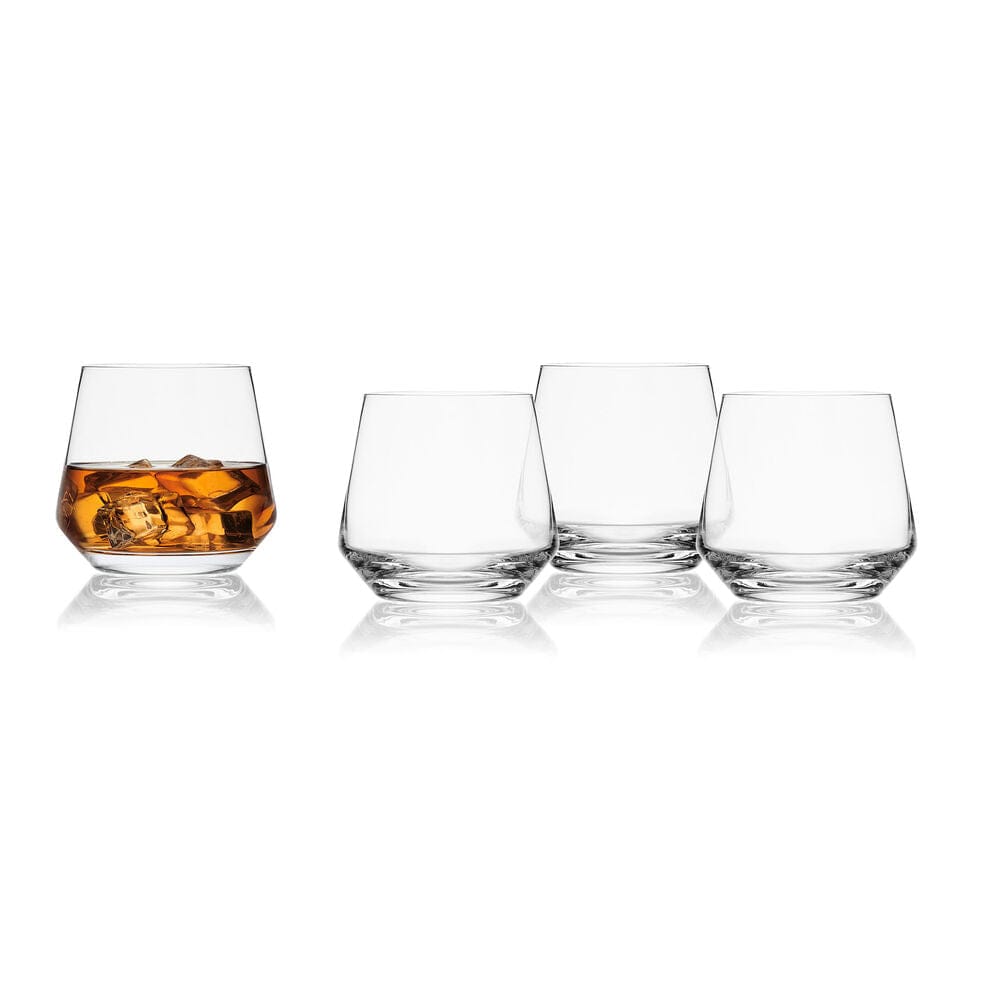Premium Samantha Set of 4 Double Old Fashioned Whiskey Glasses - Heavy Base Crystal Clear Barware for Bourbon, Scotch & Cocktails - Perfect for Home Bars, Gifts & Entertaining