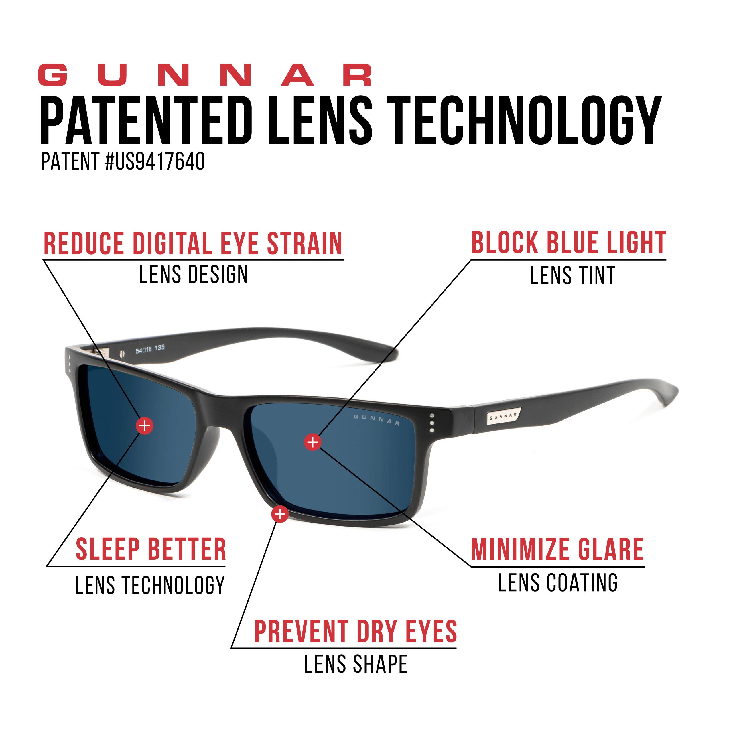 GUNNAR Vertex/Onyx Gaming Glasses - 90% Blue Light Blocking, 100% UV Protection, Anti-Reflective Lenses for Eye Strain Relief - Perfect for Gamers, Office Workers & Digital Screen Users