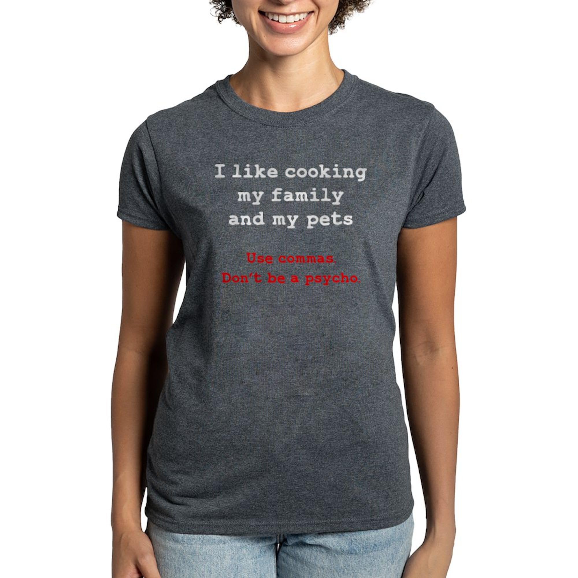 Funny Cooking Psycho Commas T-Shirt for Women - 100% Cotton Dark Tee - Perfect for Chefs, Food Lovers & Kitchen Humor Gifts