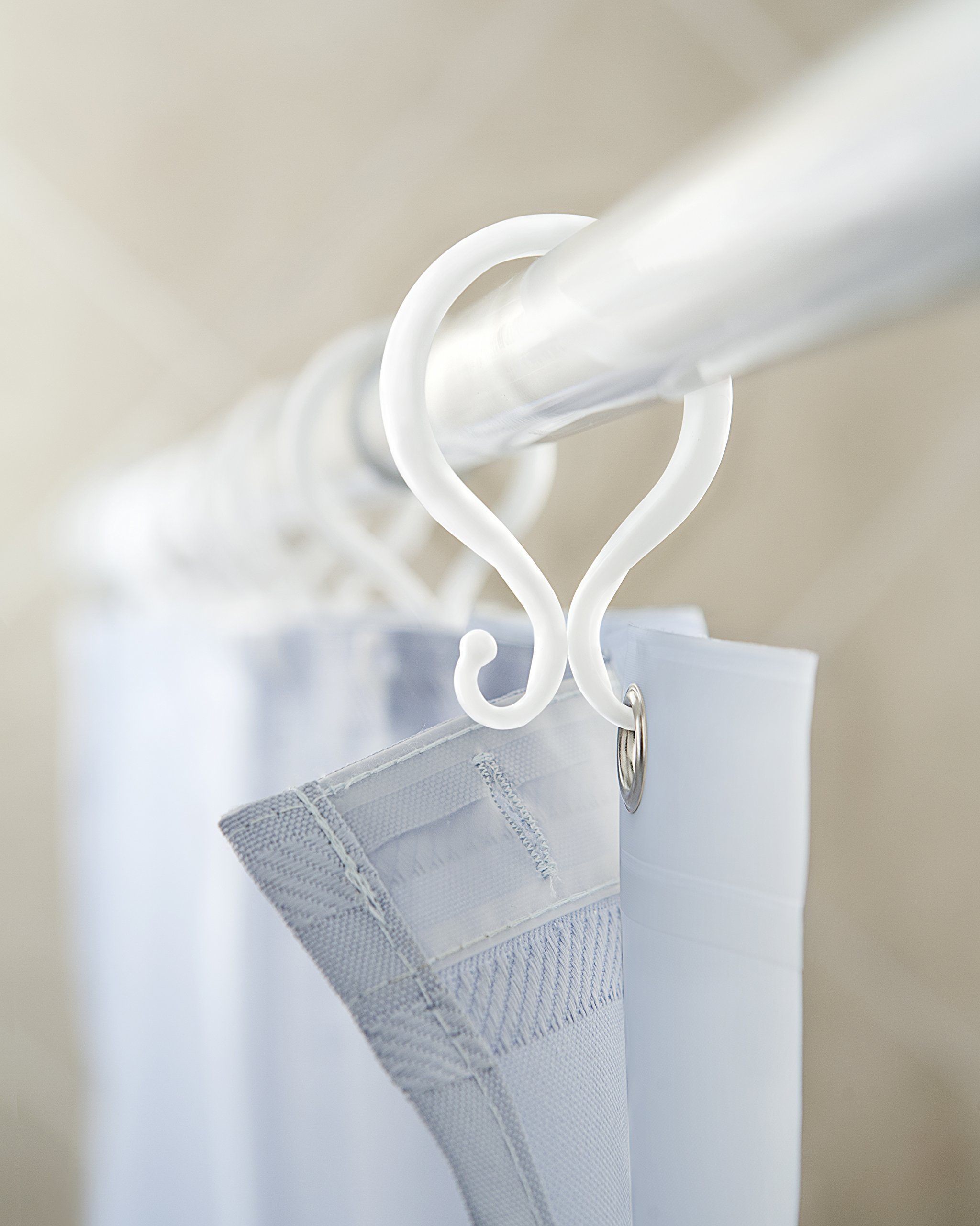 Kenney White Double Shower Curtain Hooks - Set of 12 Pieces - Rust-Resistant Bathroom Accessories for Shower Curtains & Drapes - Perfect for Bathroom, Hotel, and Home Decor