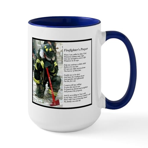 White/Navy Inside - Old Version Firefighter Prayer Mugs