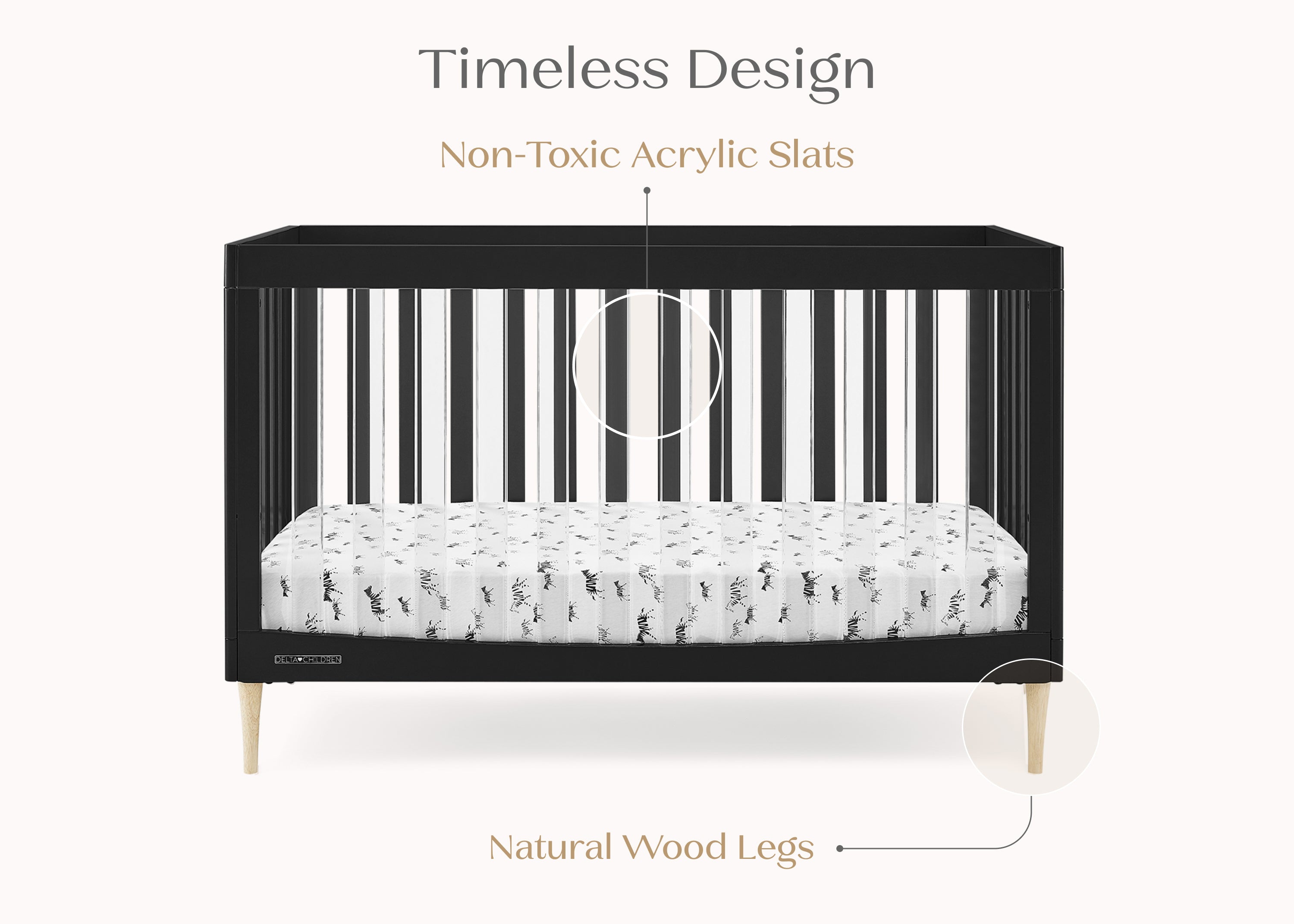 Austin Acrylic 4-in-1 Convertible Baby Crib - Modern Nursery Furniture for Newborn to Toddler - Perfect for Small Spaces & Minimalist Nursery Decor