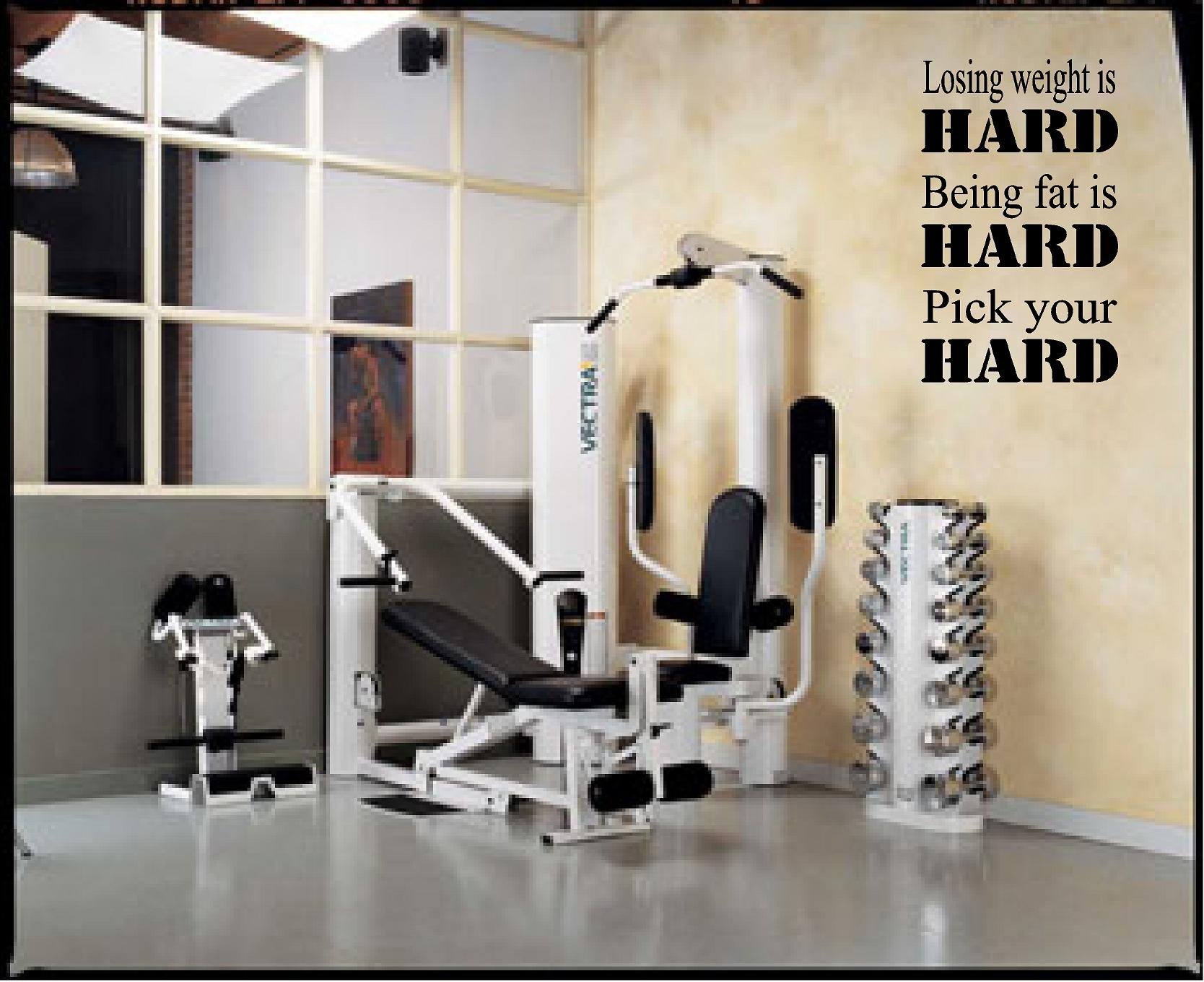 Fitness Motivational Gym Vinyl Wall Decal - 'Losing Weight is Hard, Being Fat is Hard' Quote (Black) - Perfect for Home Gym, Office & Workout Room Inspiration