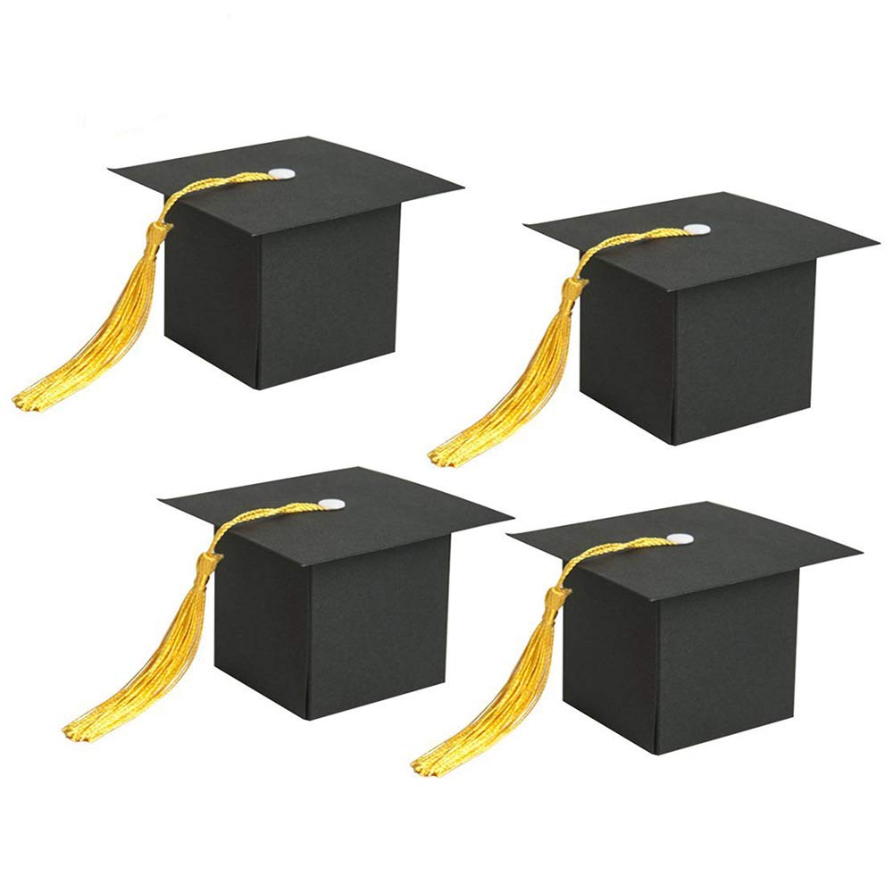 GREATLOVE Graduation Cap Decorations - 10PCS Black Graduation Gift Box with Chocolates | Perfect for Graduation Parties, Christmas Gifts & Kids Celebrations