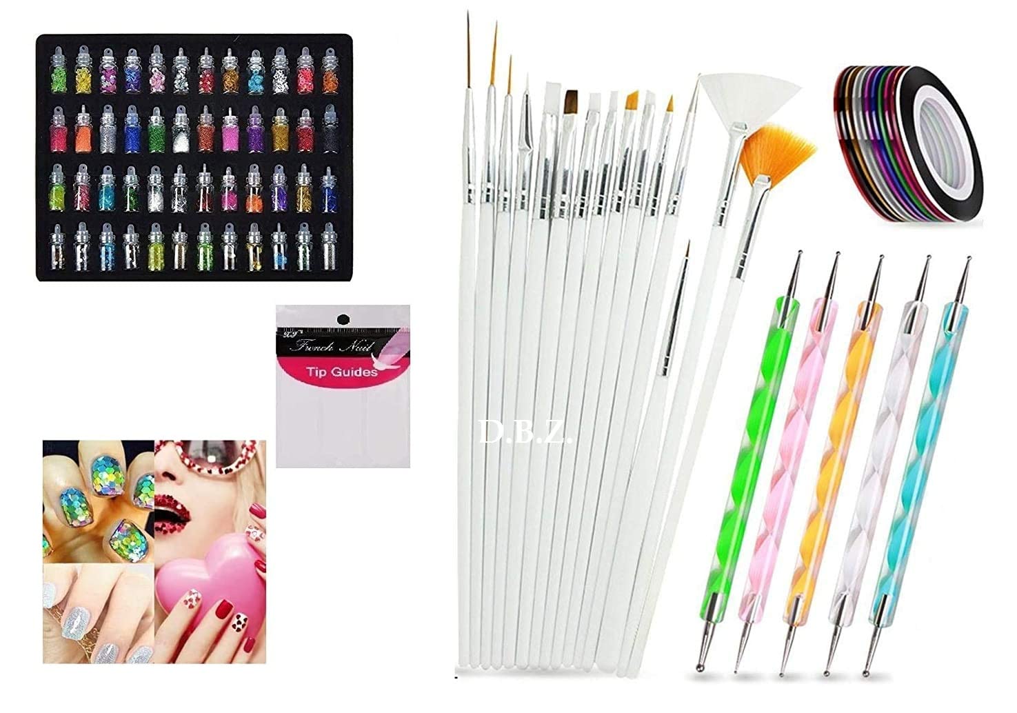 D.B.Z. Nail Art Kit - 74 Pieces for DIY Manicure & Nail Design