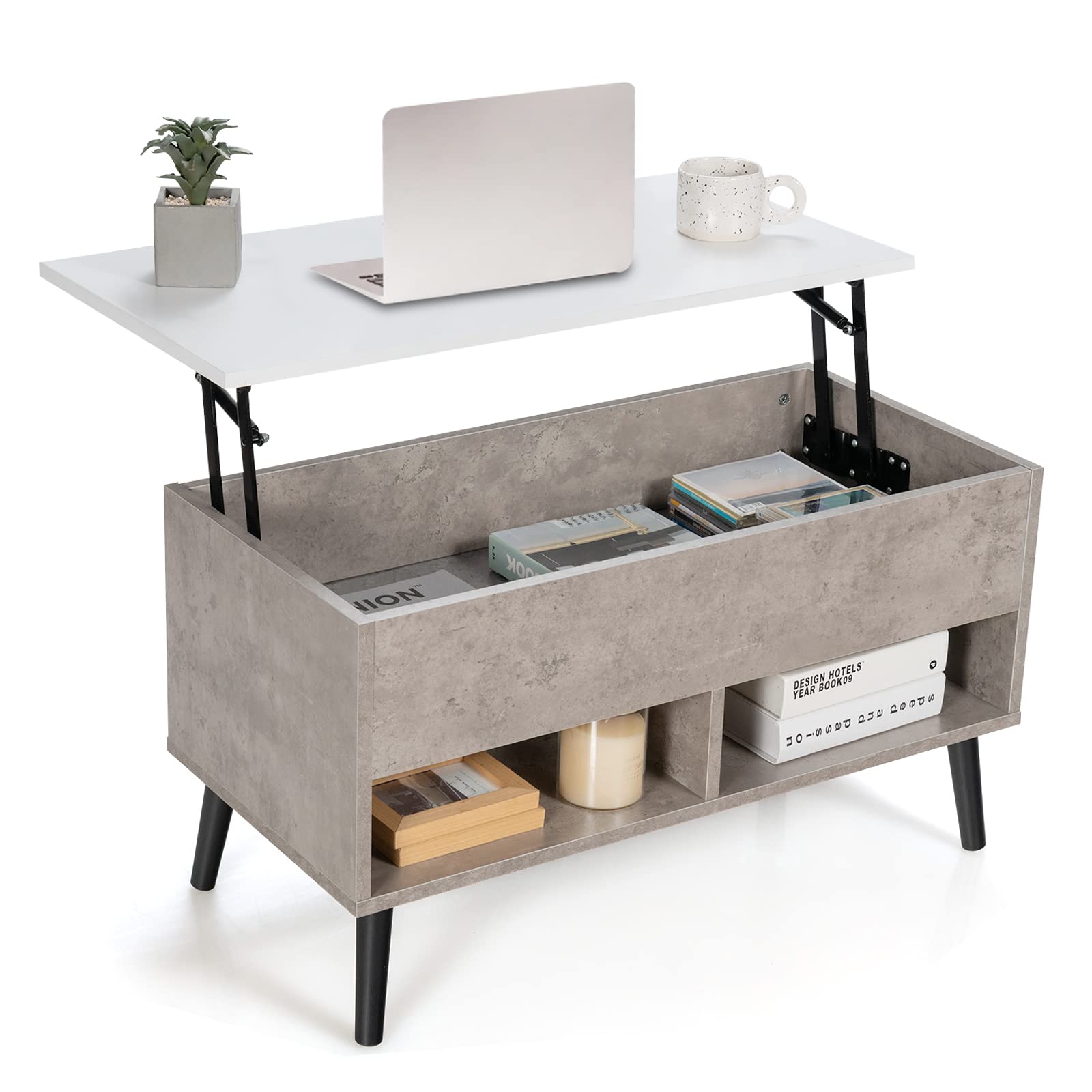 **Tangkula Lift Top Coffee Table with Storage - Wooden Lift Tabletop Dining Table, 2 Open Shelves & Hydraulic Lift Mechanism, 4 Pine Legs - Perfect for Living Room, Small Spaces & Multi-Functional Use**