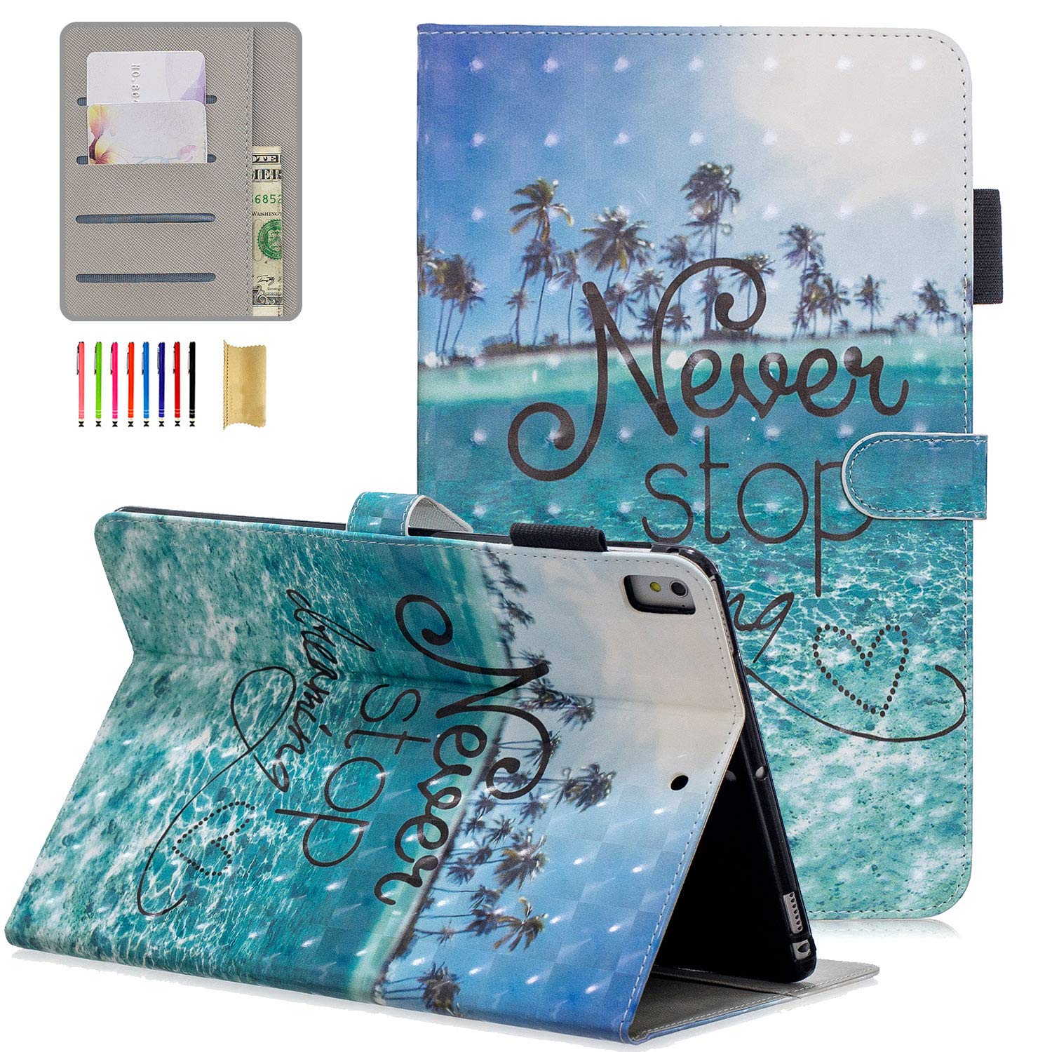 Premium PU Leather iPad 9.7 Case with Pencil Holder & Auto Wake/Sleep - Slim Protective Cover for iPad 9.7 (6th/5th Gen), iPad Air 2 & iPad Air | Perfect for Work, School & Travel in Ocean & Coconut Grove Designs