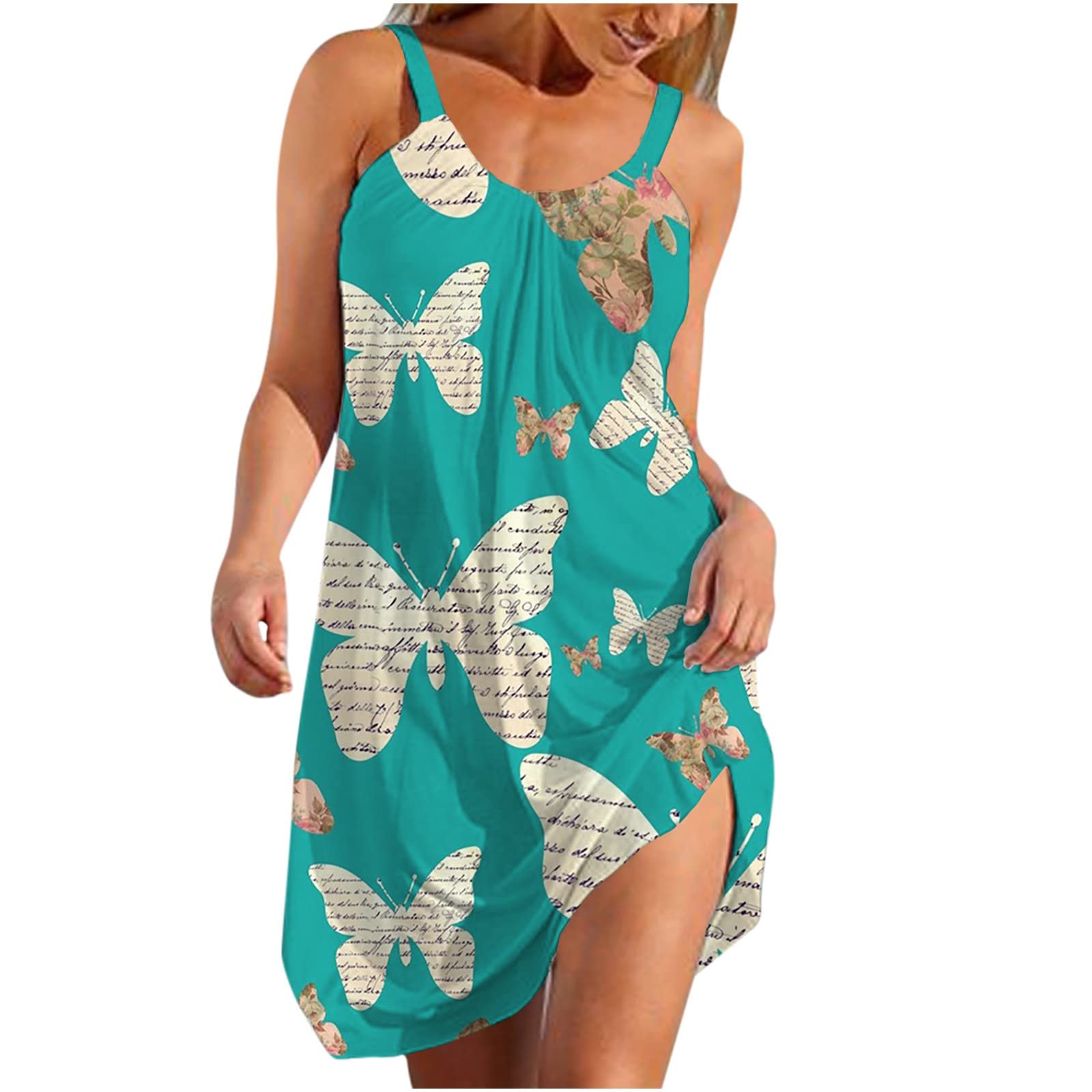 Boho Summer Dress for Women - Sleeveless Spaghetti Strap Mini Dress, Loose Flowy Beach Sundress for Casual Wear, Vacations & Outdoor Activities