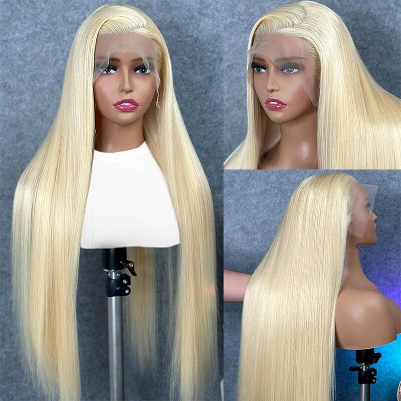 Eullair #613 Blonde Lavender Purple Pink Grey Straight Human Hair Wig with 13x4 Transparent Lace Frontal for Women | Perfect for Cosplay, Daily Wear & Special Occasions