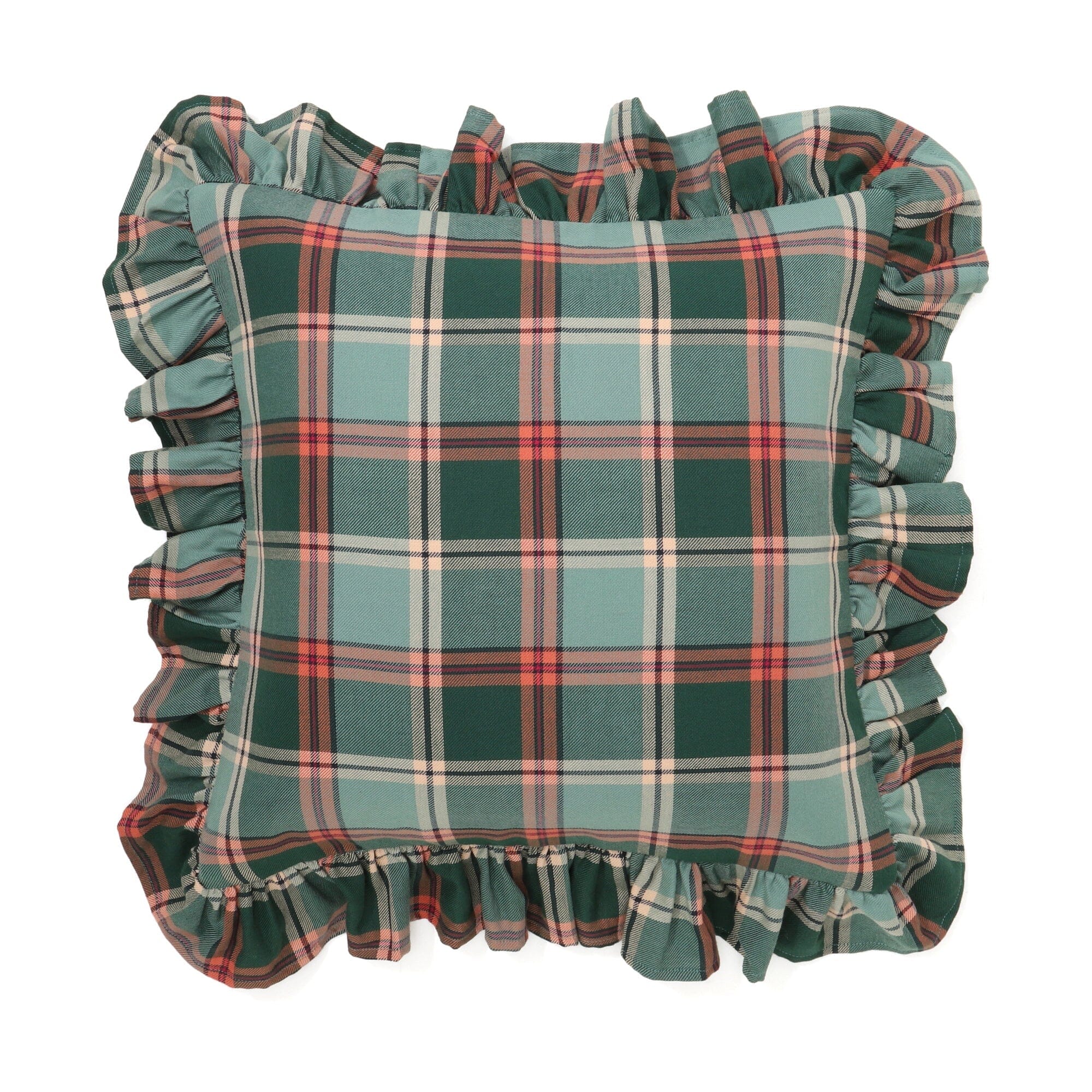 Frilled Checkered Cushion Cover 18x18 Inches Green - Soft & Stylish Home Decor for Sofa, Bed, or Living Room