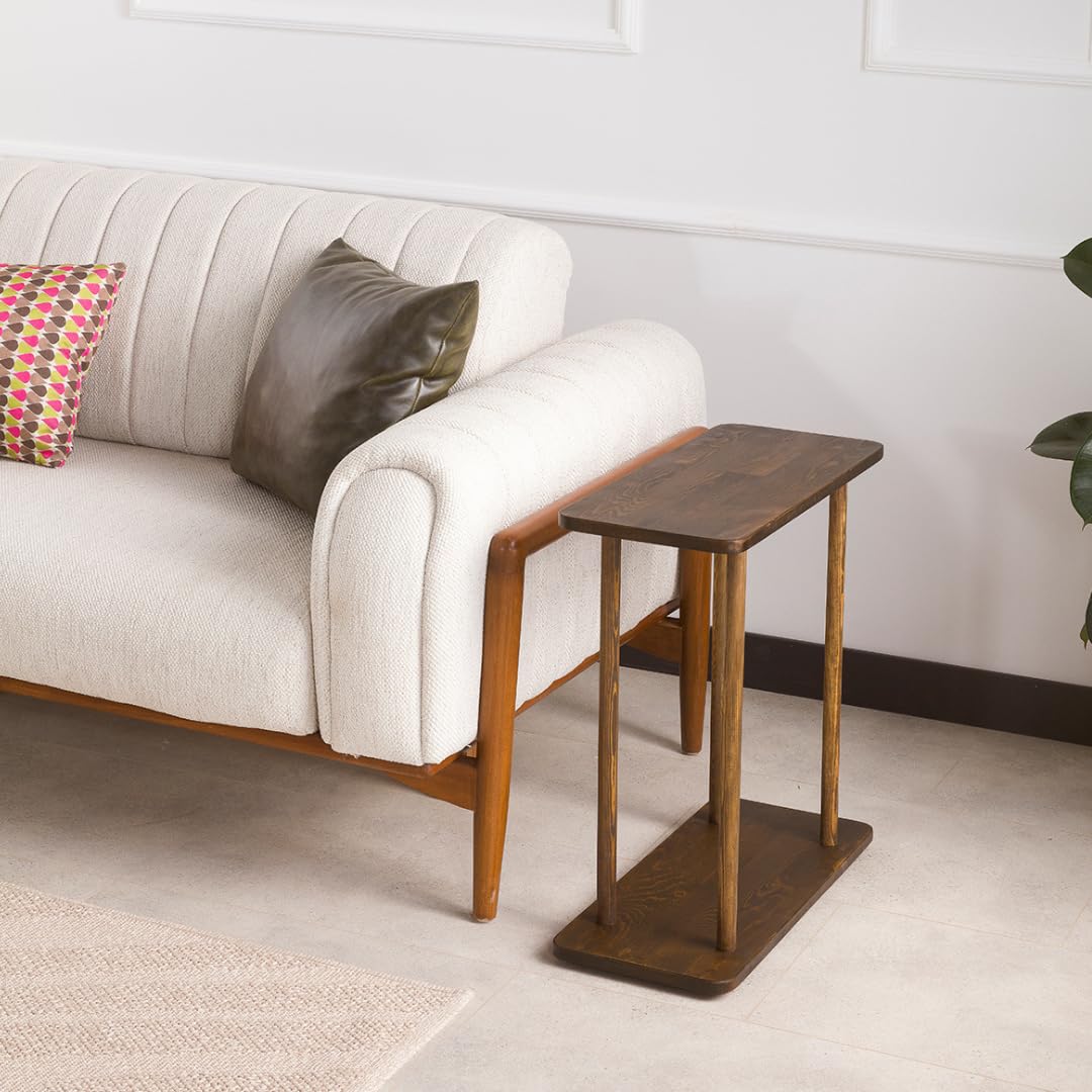 Solid Wood Rectangular Narrow Side Table - Dark Walnut Finish, Large Size | Skinny Bedside Table, Small End Table for Living Room, Bedroom & Office Use