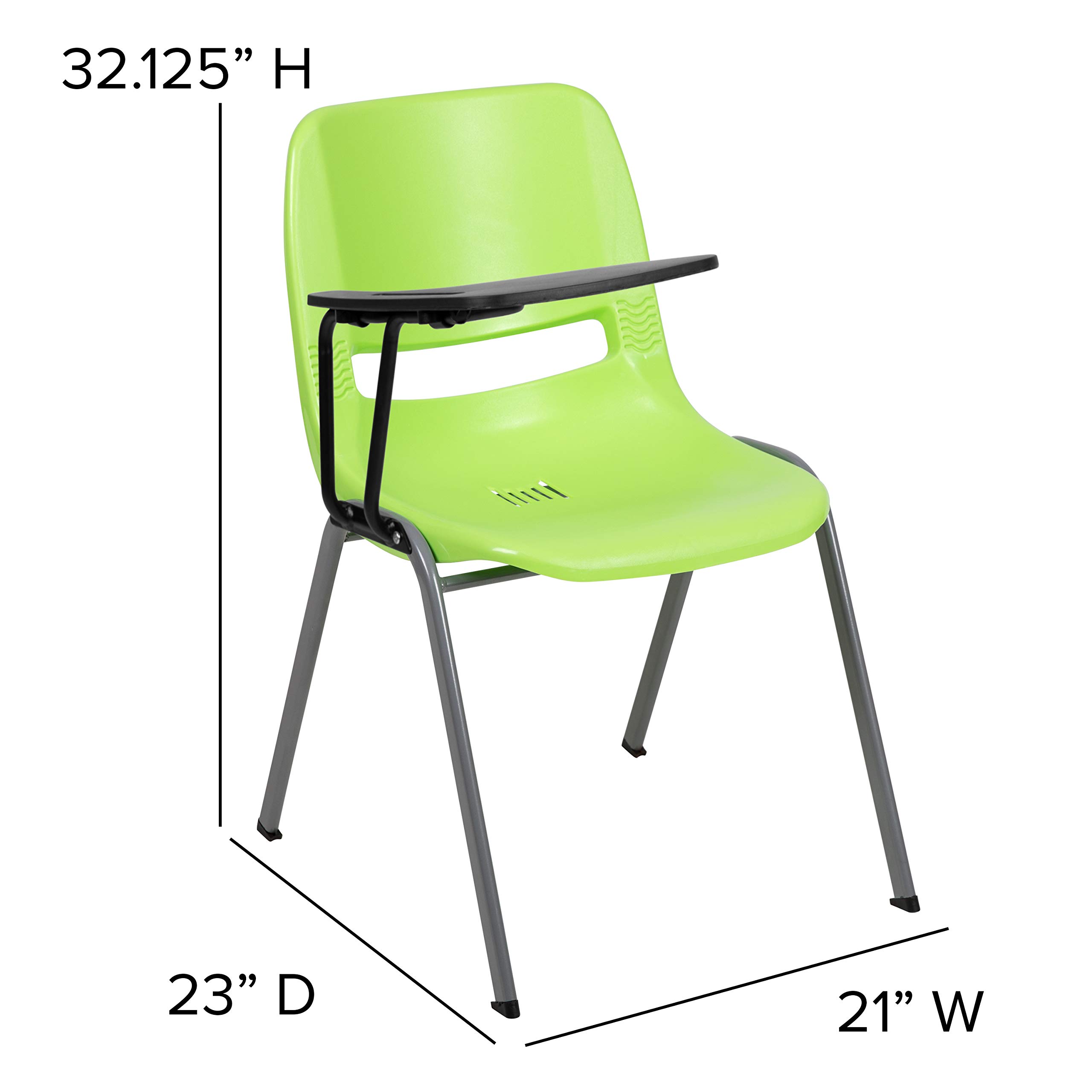 EMMA + OLIVER Green Ergonomic Shell Chair with Right-Handed Flip-Up Tablet Arm - Comfortable Office Desk Chair for Home & Work - Perfect for Conference Rooms, Study Areas & Small Spaces