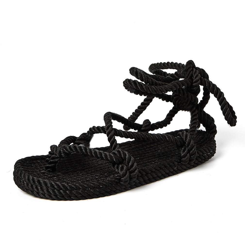Huntarry Women's Lace Up Espadrilles Thong Sandals - Comfortable Casual Walking Shoes with Soft Sole | Perfect for Beach, Vacation & Summer Outfits