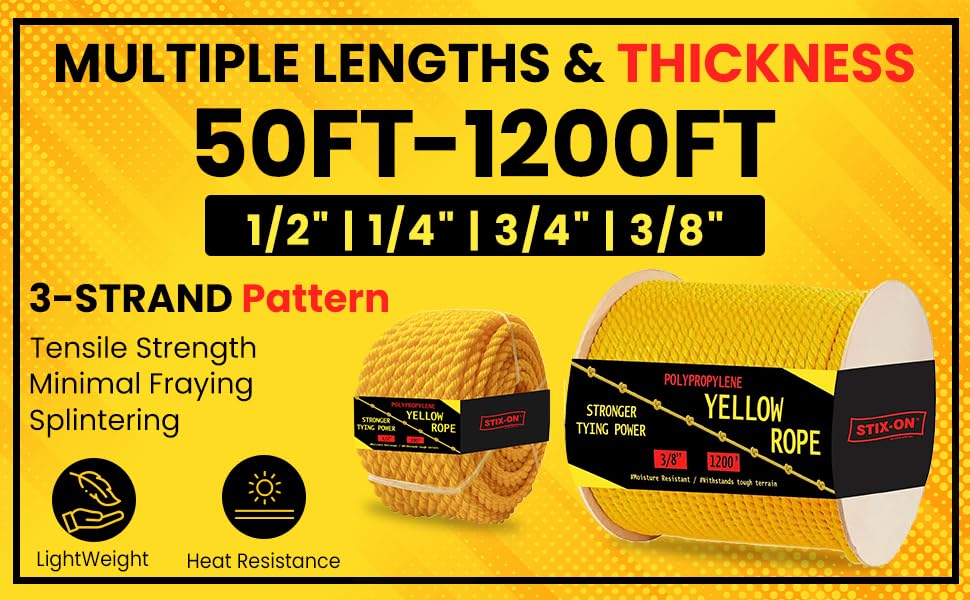 1/4 Inch Polypropylene Rope 100Ft - Heavy Duty Twisted Marine Rope for Boats & Docks - Oil, Heat & UV Resistant - High Tensile Strength Nautical Rope - Perfect for Mooring, Towing & Water Sports