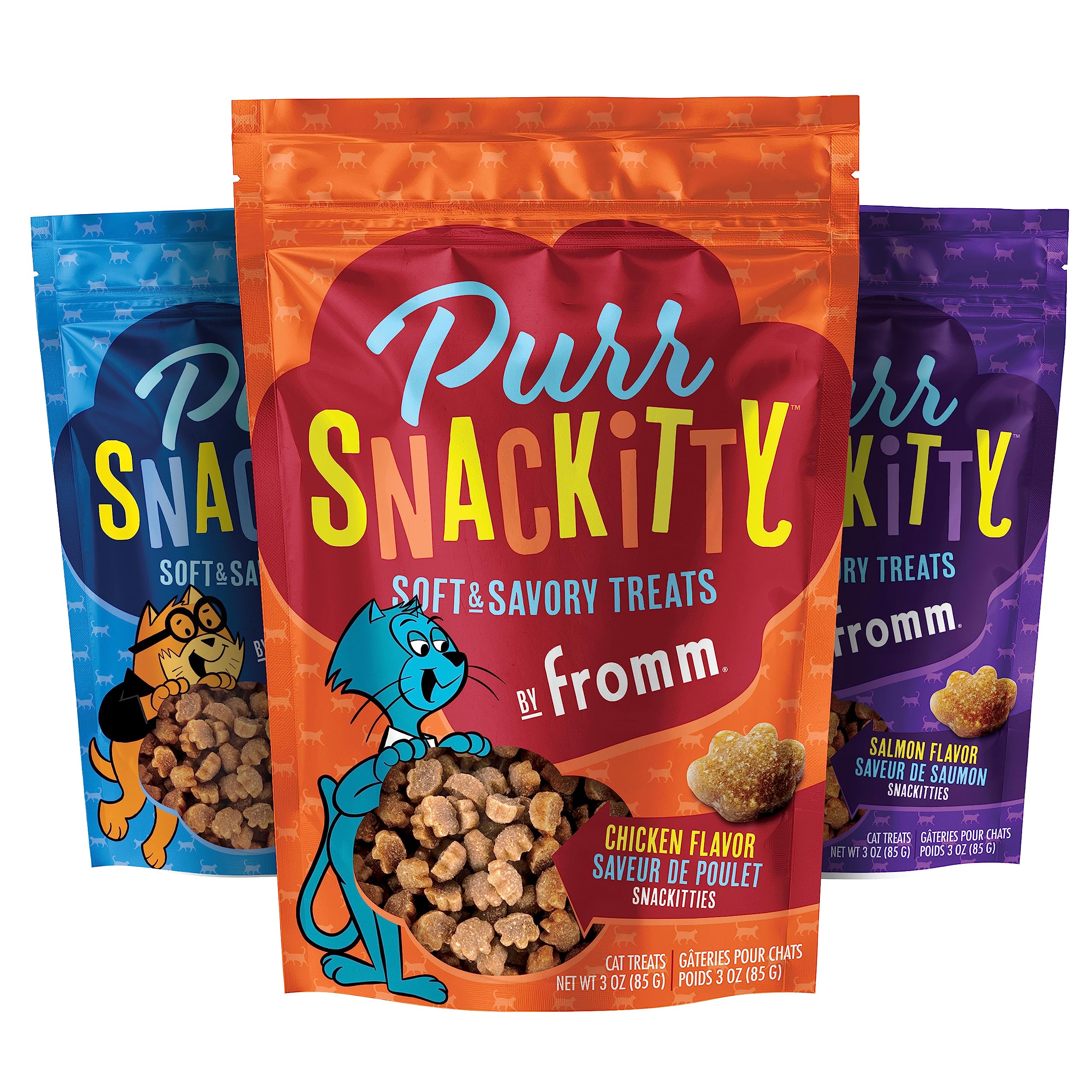 Fromm PurrSnackitty Cat Treat Variety Pack - Soft & Savory Cat Treats with Chicken, Salmon & Liver - 3 Pack (3 oz Each) - Grain-Free Natural Cat Snacks for Training & Rewarding Indoor/Outdoor Cats