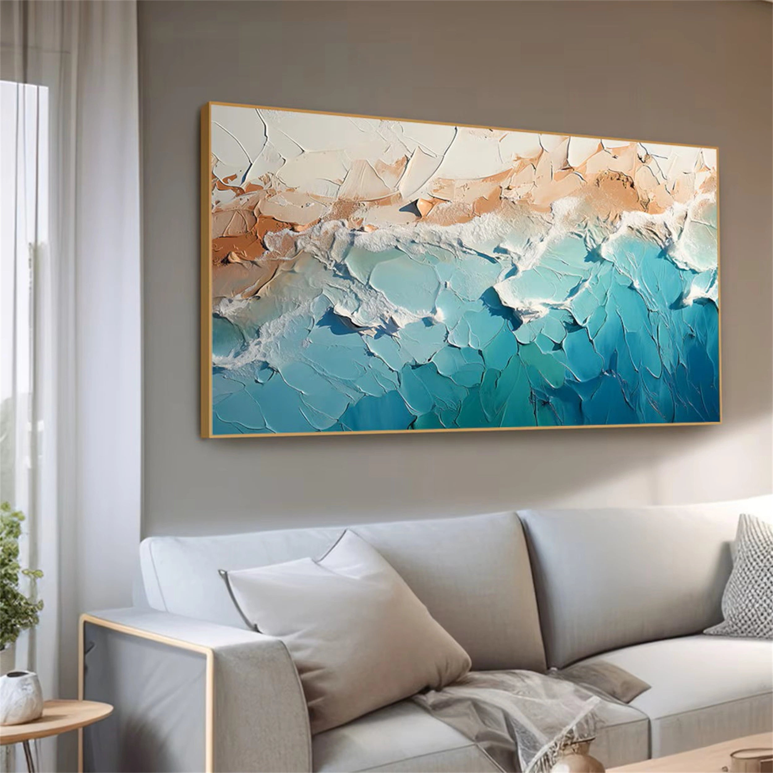 Ocean and Sky Painting #OS 061 - Handmade Canvas Wall Art for Home & Office Decor - Perfect for Living Room, Bedroom, or Office