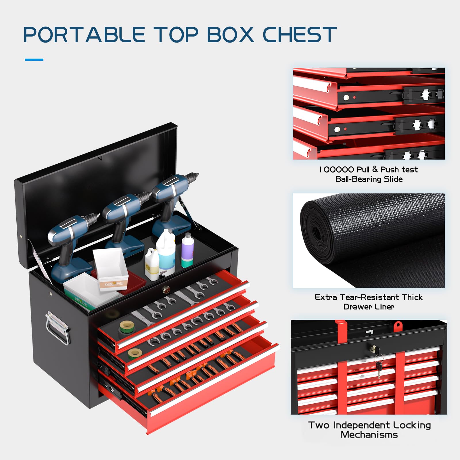 6-Drawer Heavy Duty Rolling Tool Chest - 2-in-1 Lockable Metal Tool Storage Cabinet with Wheels & Removable Drawers for Mechanics, Garage, Workshop | Perfect for Automotive Repair, Home DIY Projects & Professional Tool Organization