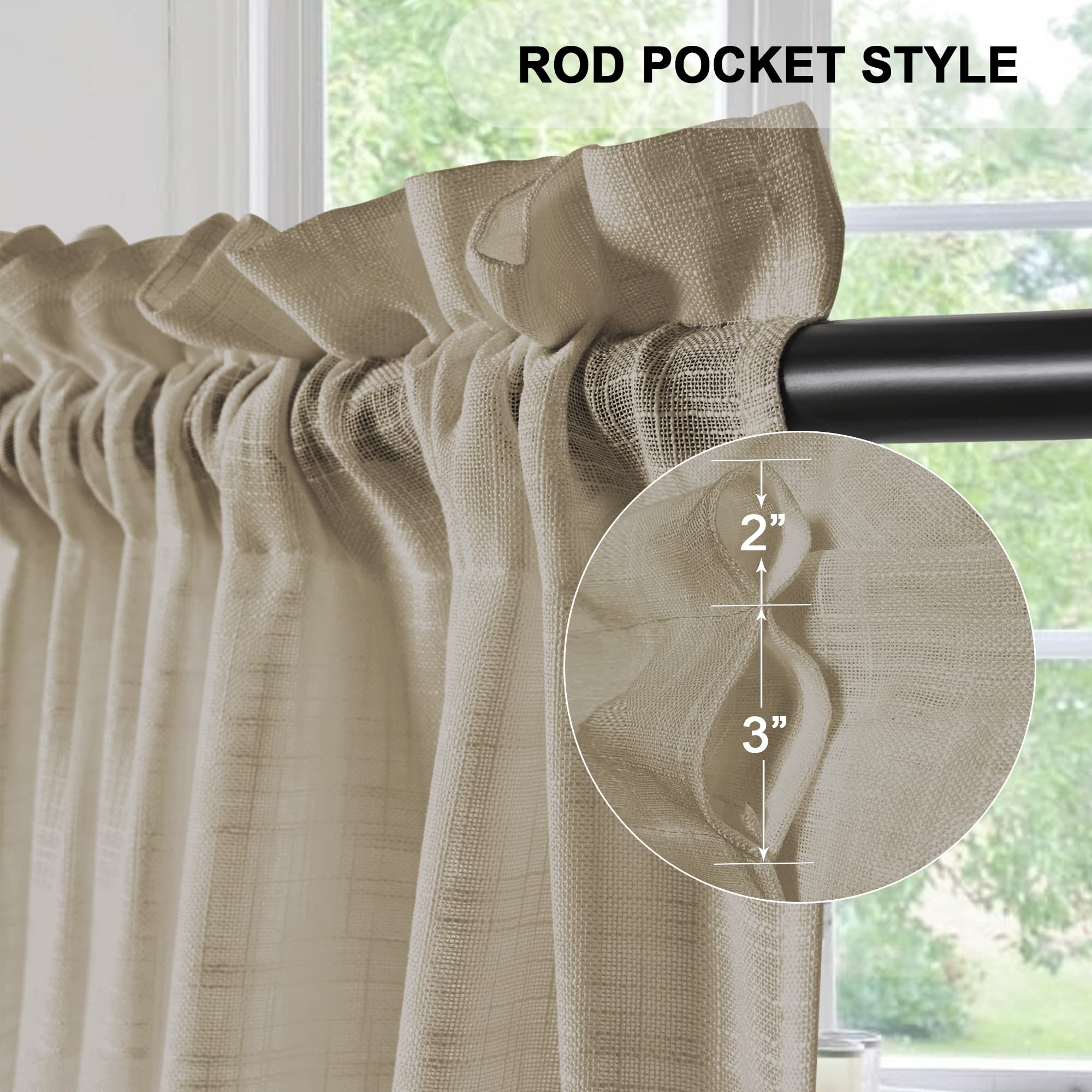 Kinryb Taupe Semi-Sheer Faux Linen Curtains - 52