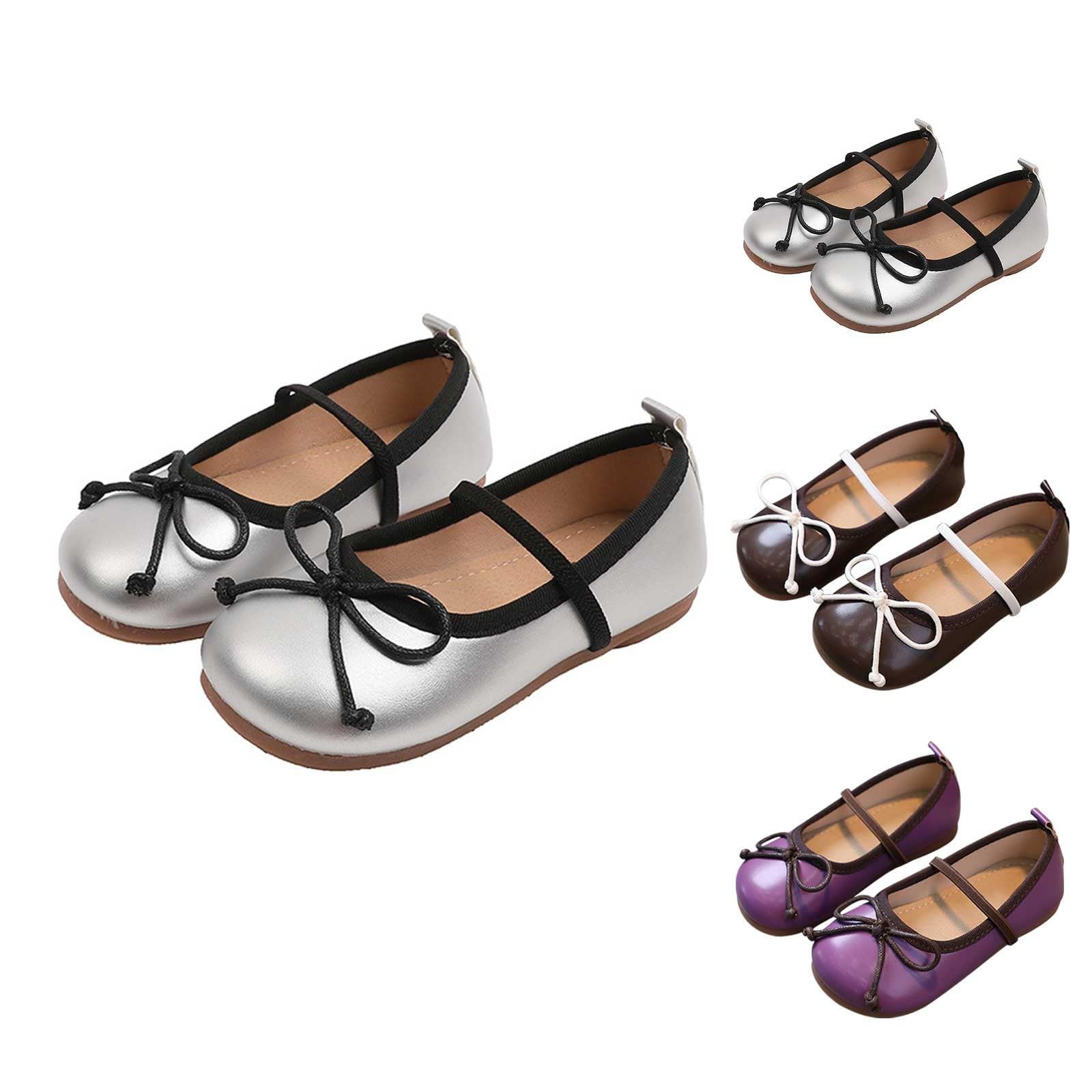 Flower Girl Shoes - Mary Jane Ballet Flats with Bow for Wedding & Party