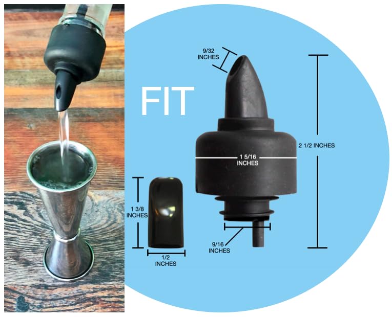 100 Pack Universal Liquor Pourers with Rubber Dust Caps - Premium Pour Spouts for Alcohol Bottles, Olive Oil, Syrup & Balsamic Vinegar - Perfect for Bars, Restaurants & Home Cocktail Making