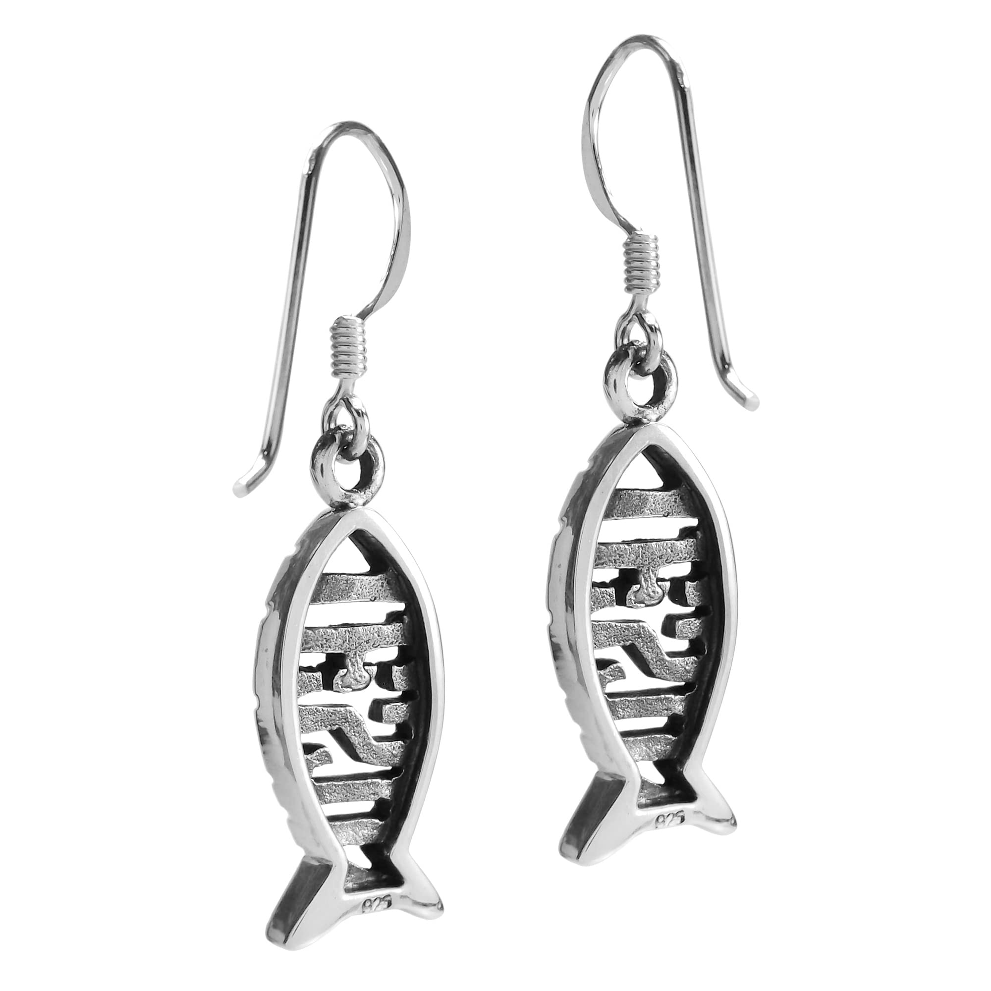 AeraVida .925 Sterling Silver Jesus Fish Ichthys Dangle Earrings - Christian Religious Jewelry for Women - Faith Inspired Fish Hook Earrings - Perfect for Church, Bible Study & Daily Wear