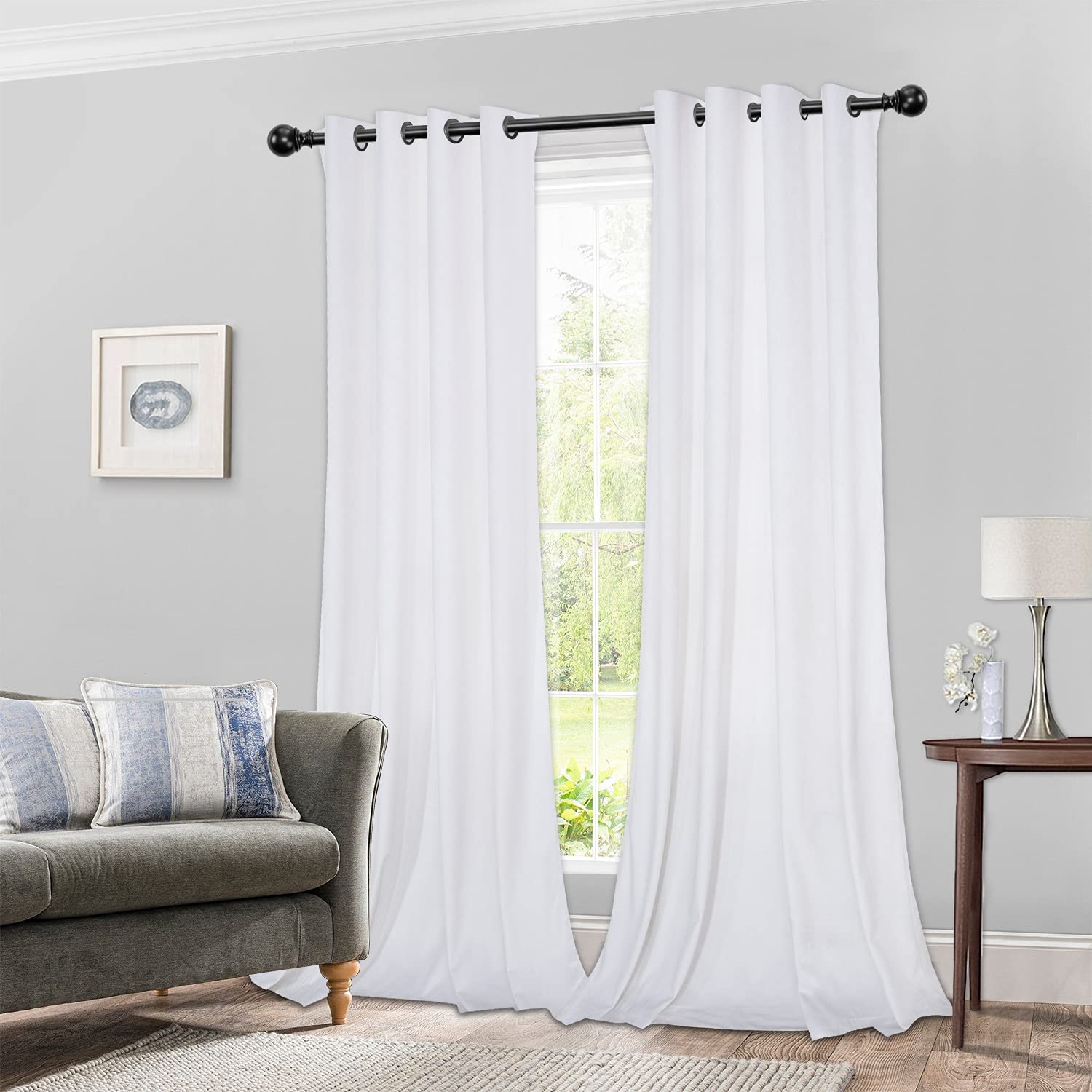 Premium White Velvet Blackout Curtains for Living Room - Thermal Insulated Room Darkening Grommet Drapes (52x63 Inch, 2 Panels) - Perfect for Bedroom, Nursery & Home Theater Light Control