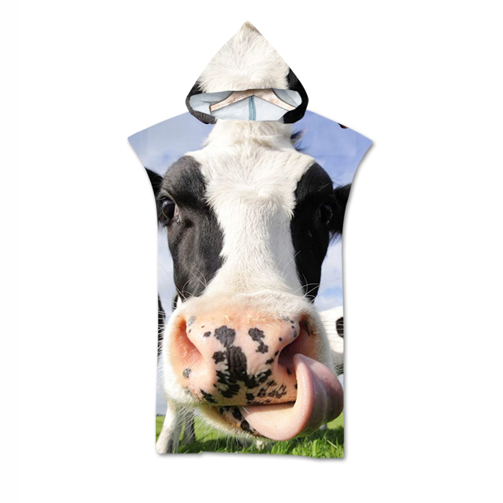 FEELHH Adult Hooded Beach Towel - 75x110cm Funny Cow Print, Quick-Dry Changing Robe Poncho for Surfing, Swimming & Wetsuit Changing - Perfect for Beach, Pool & Outdoor Activities