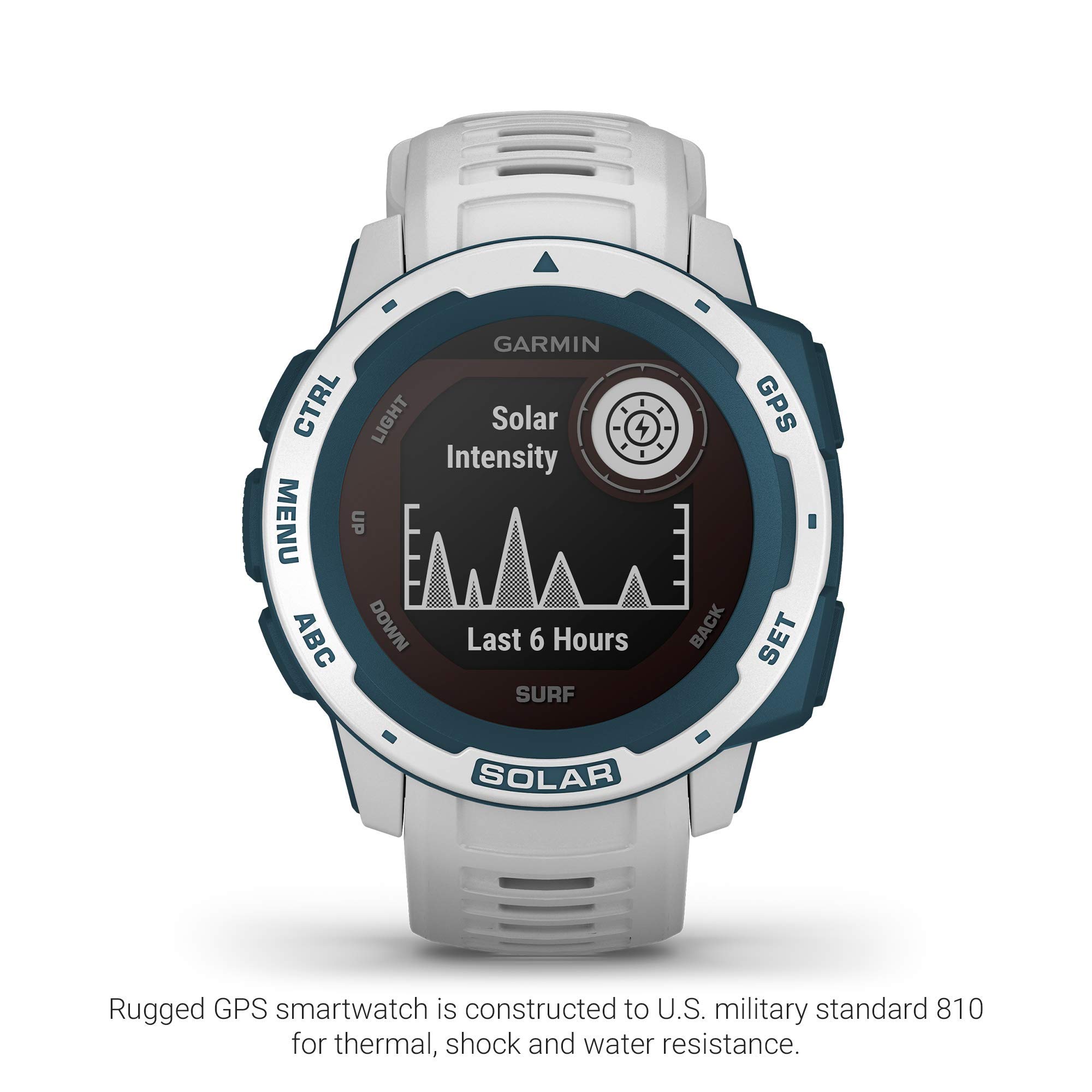 Garmin Instinct Solar Surf - Rugged Solar-Powered Outdoor Smartwatch with Tide Data & Surf Tracking | Waterproof GPS Watch for Surfing, Hiking & Adventure | Cloudbreak (Renewed)